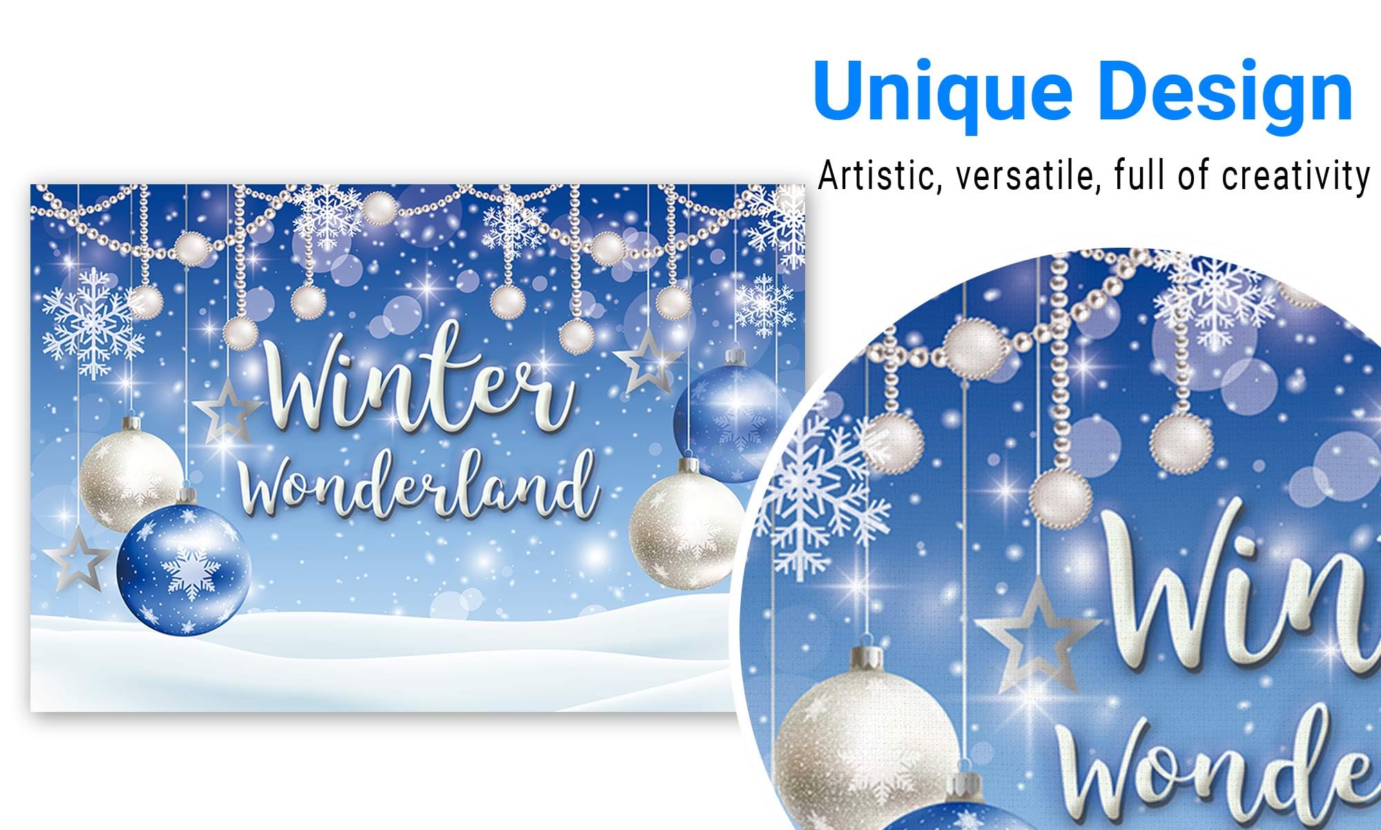 Funnytree 7X5Ft Winter Wonderland Backdrop Blue Boy Baby Shower Birthday Party Christmas Snowflake Snow Landscape Photography Ba