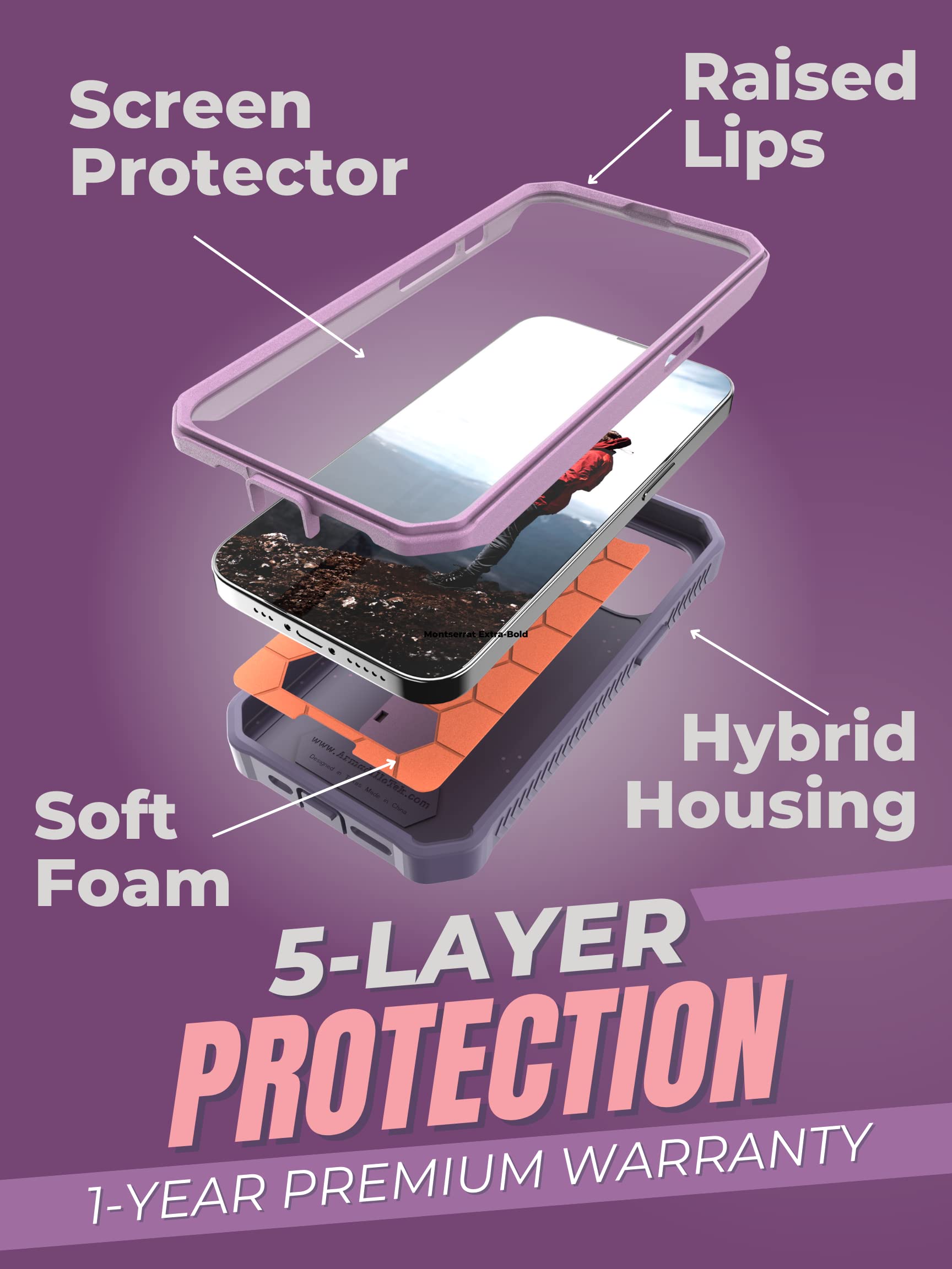 Caseborne Armadillotek V Compatible With Iphone 14 / Iphone 13 Case   [Up To 21 Feet Drop Proof]   Military Grade Full Body Heav