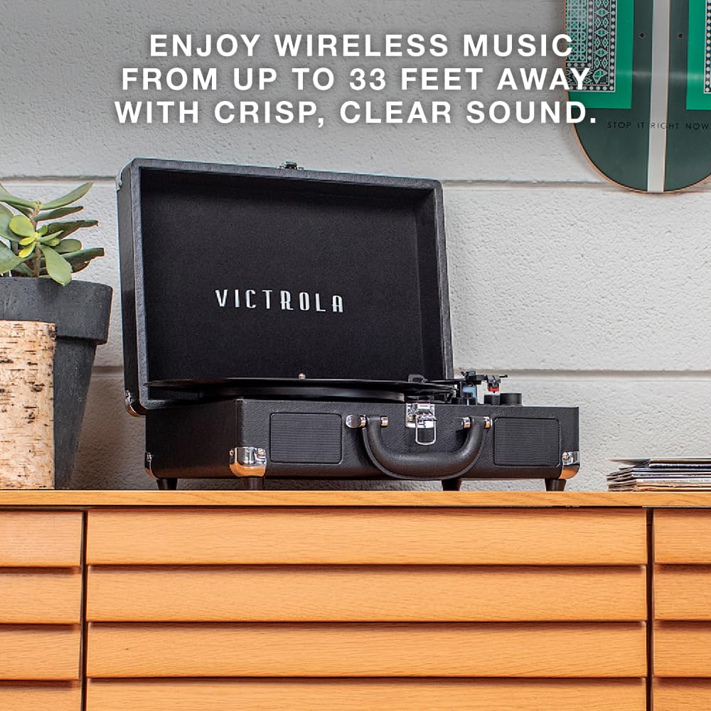 Victrola Journey Bluetooth Portable Suitcase Record Player - With Built-In Speakers, 3 Speed Vinyl Record Player, Rca Out, Headp