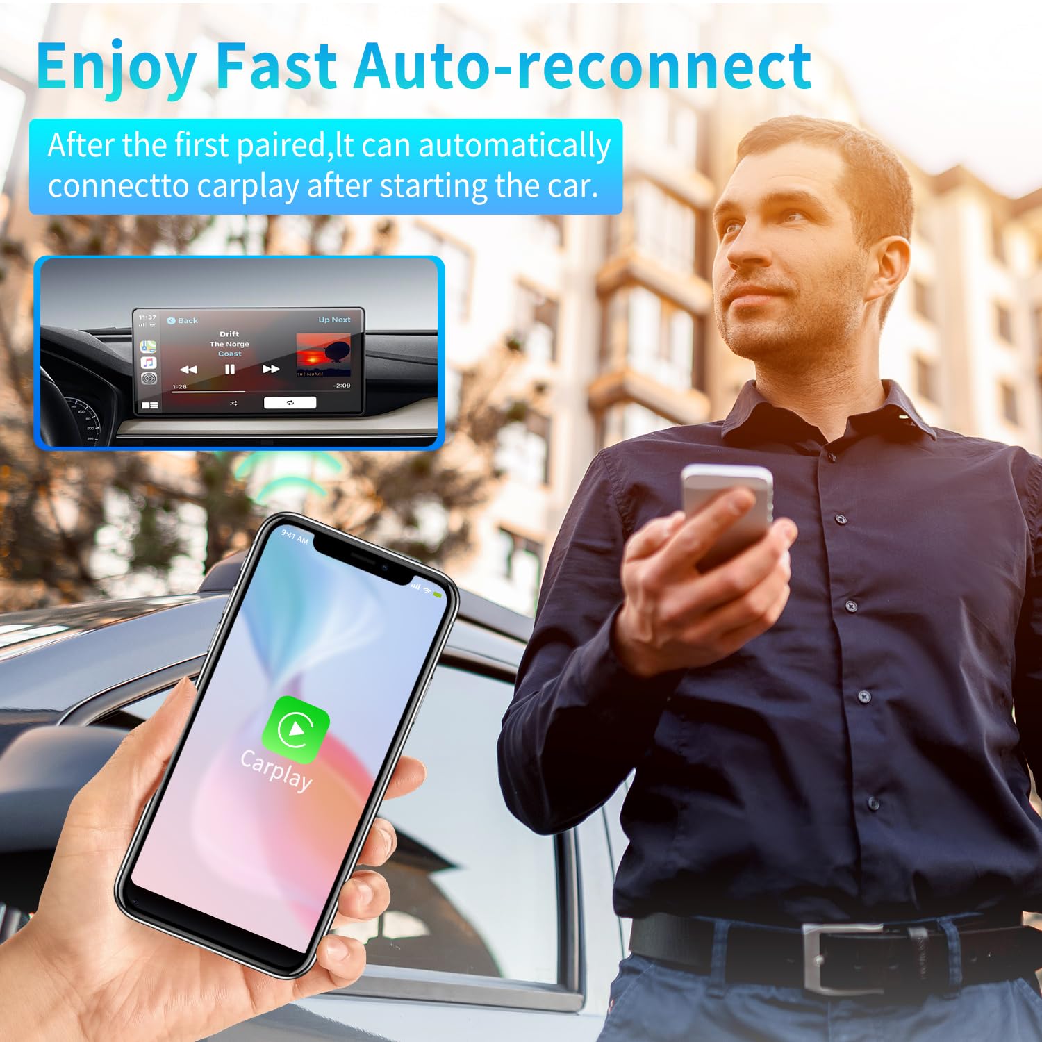 Ffqqi Carplay Wireless Adapter 2024 Upgraded, Converts Wired To Wireless Carplay Dongle, 4S Connection Plug & Play Car Play Wire