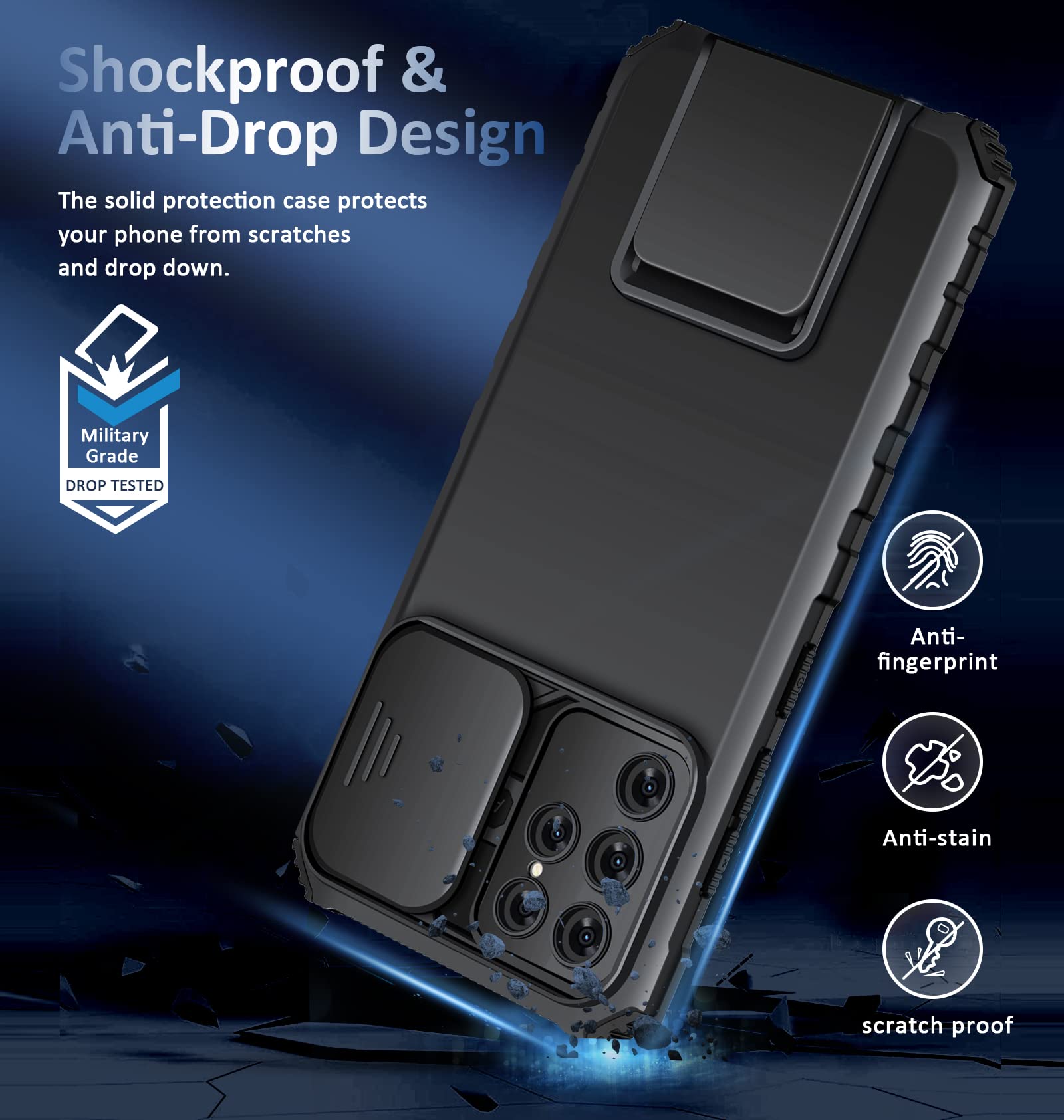 S23 Ultra Case Compatible With Samsung Galaxy S23 Ultra 5G [2023 Version], Slide Camera Cover, Military Grade Shockproof Phone C
