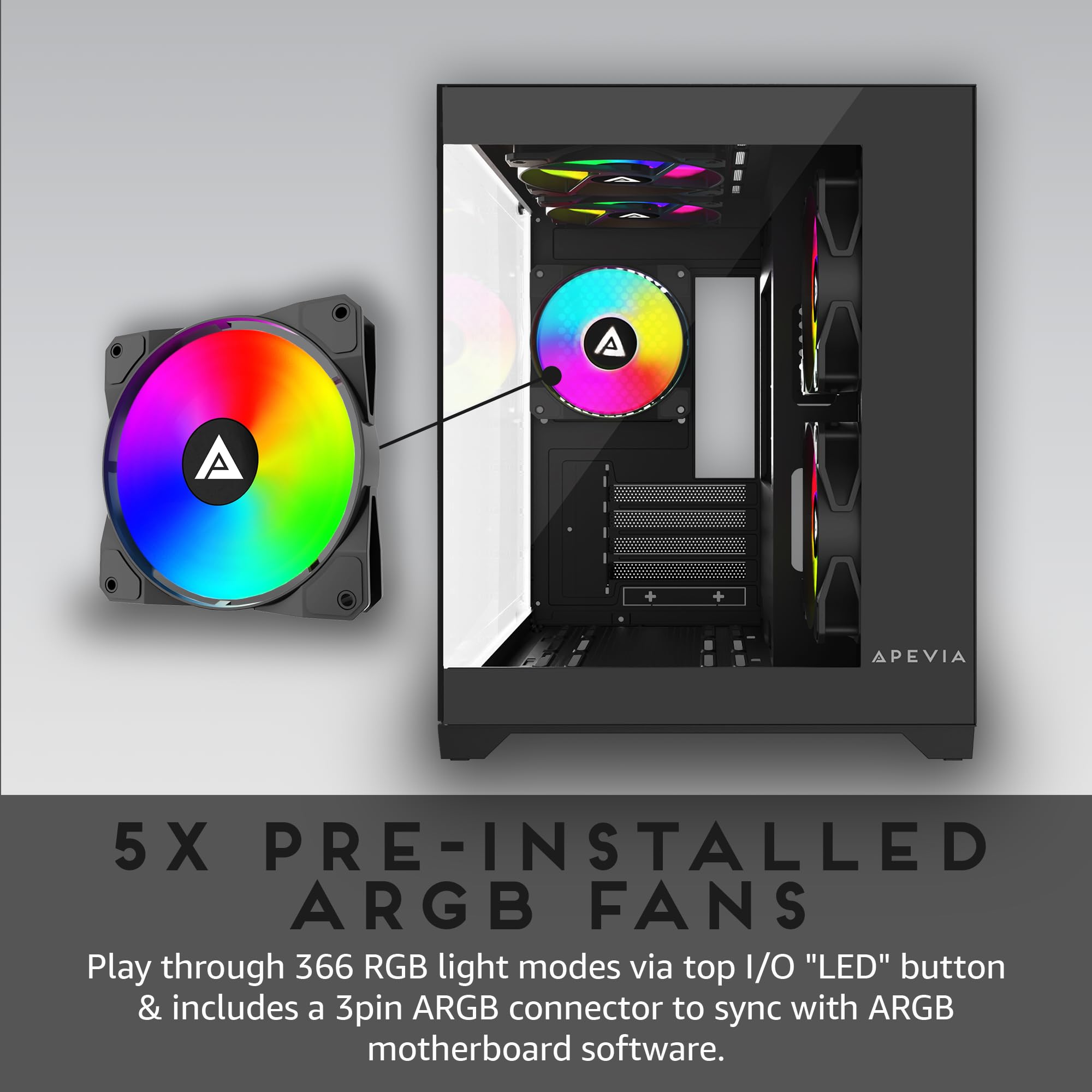 Apevia Prism Bk Prism Micro Atx Gaming Pc Cube Case W/ 5X 120Mm Argb Fans, 366 Rgb Modes, Dual Tempered Glass Panels, 240Mm Radi