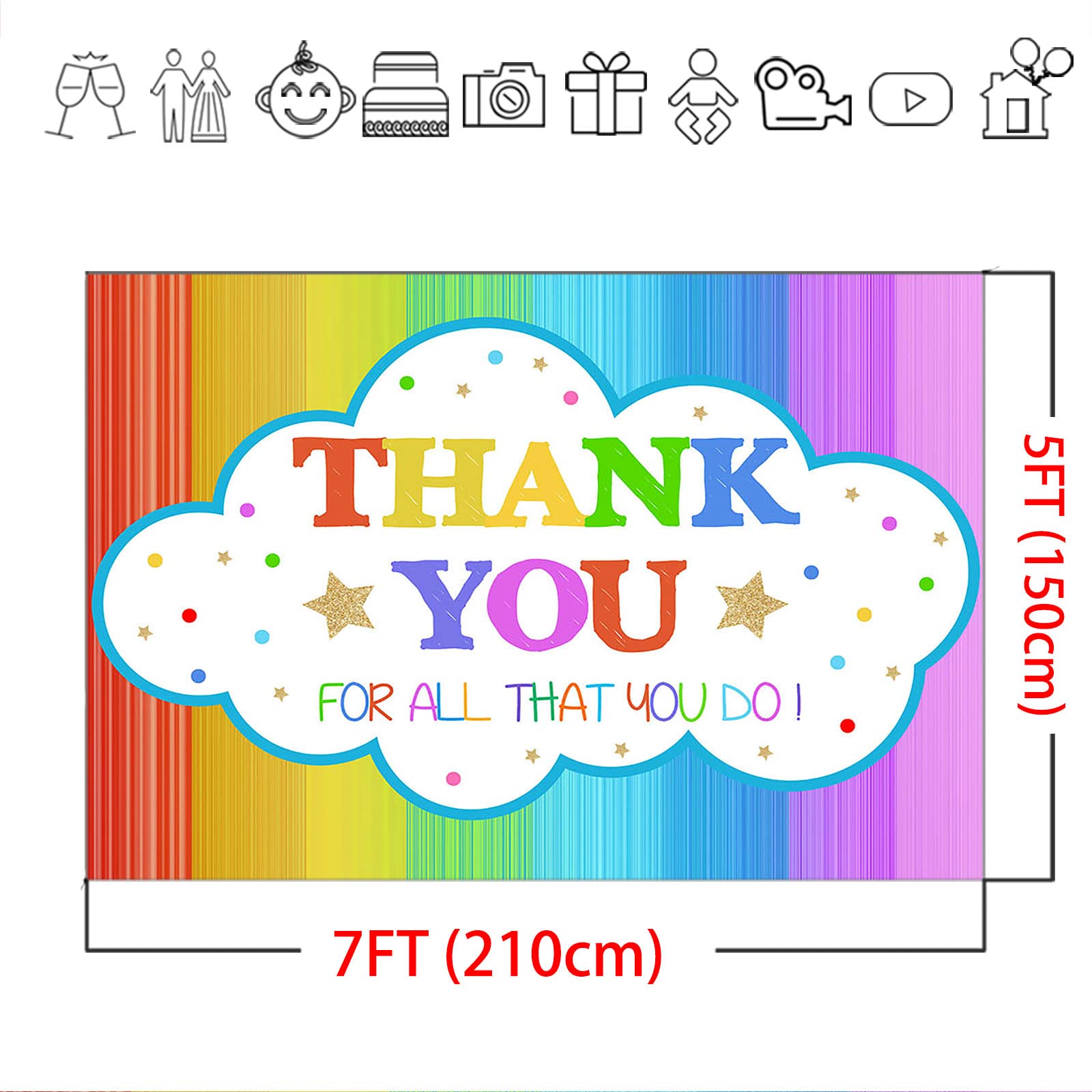 Mocsicka 7X5Ft Thank You Backdrop Thanks For All You Do Colorful Photo Backdrops Staff Teachers Professors Doctors Banner Nation