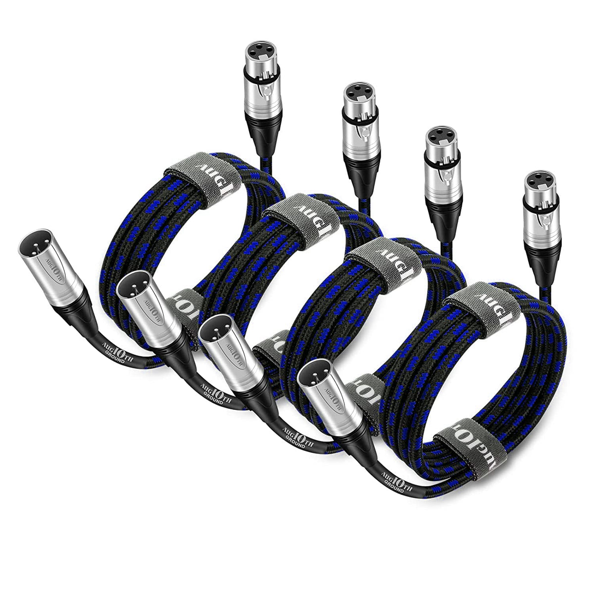 Augioth Xlr To Xlr Pro Mic Cable 15 Ft 4 Pack Male To Female Xlr Cable 3 Pin Blue Balanced Shielded Microphone Cable For Amplifi