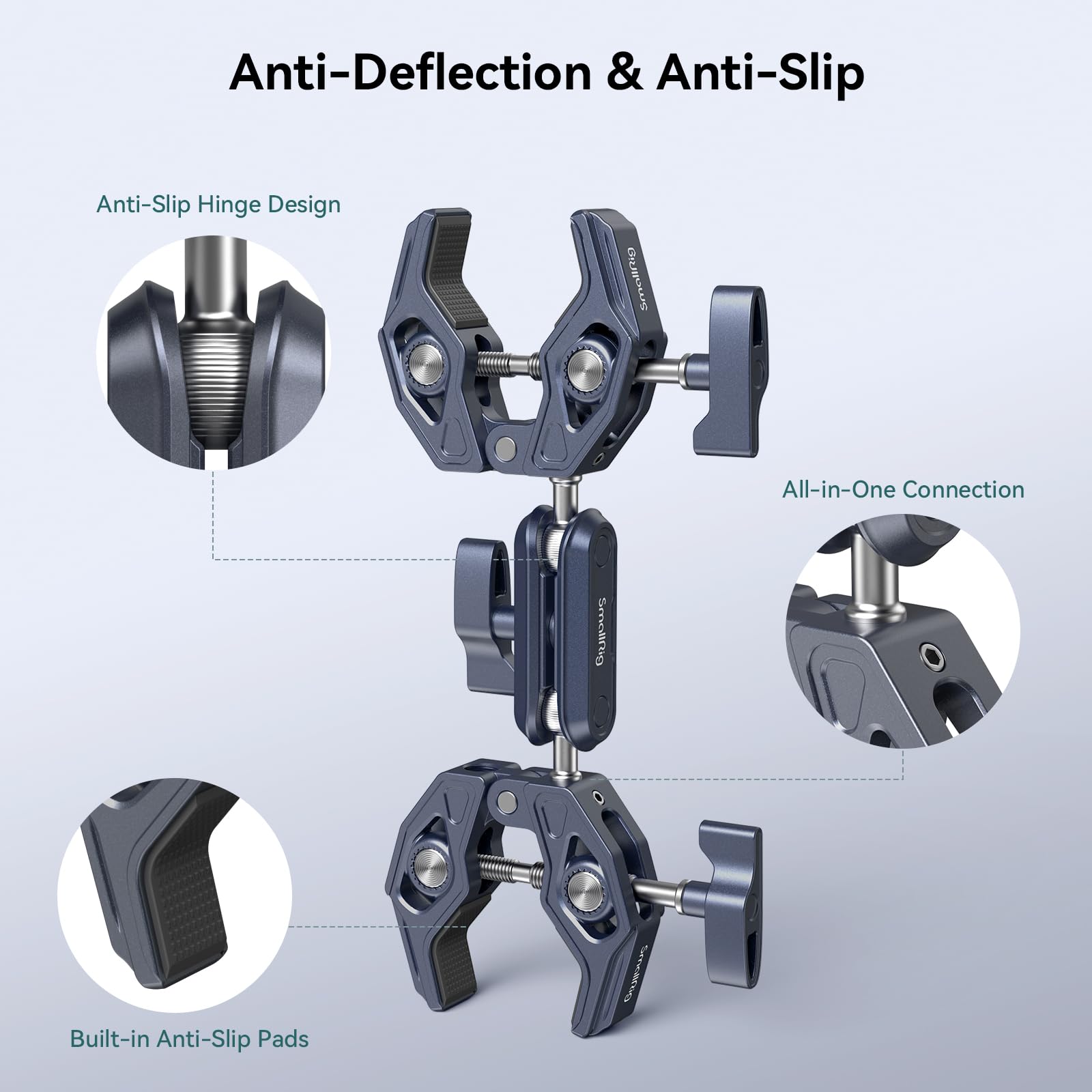 Smallrig Double Clamp Mount, Umbrella Clamp, Super Clamp Arm, For Chair, Pole, Tripod, C Stand, Handlebar, All Metal Max Load Ca