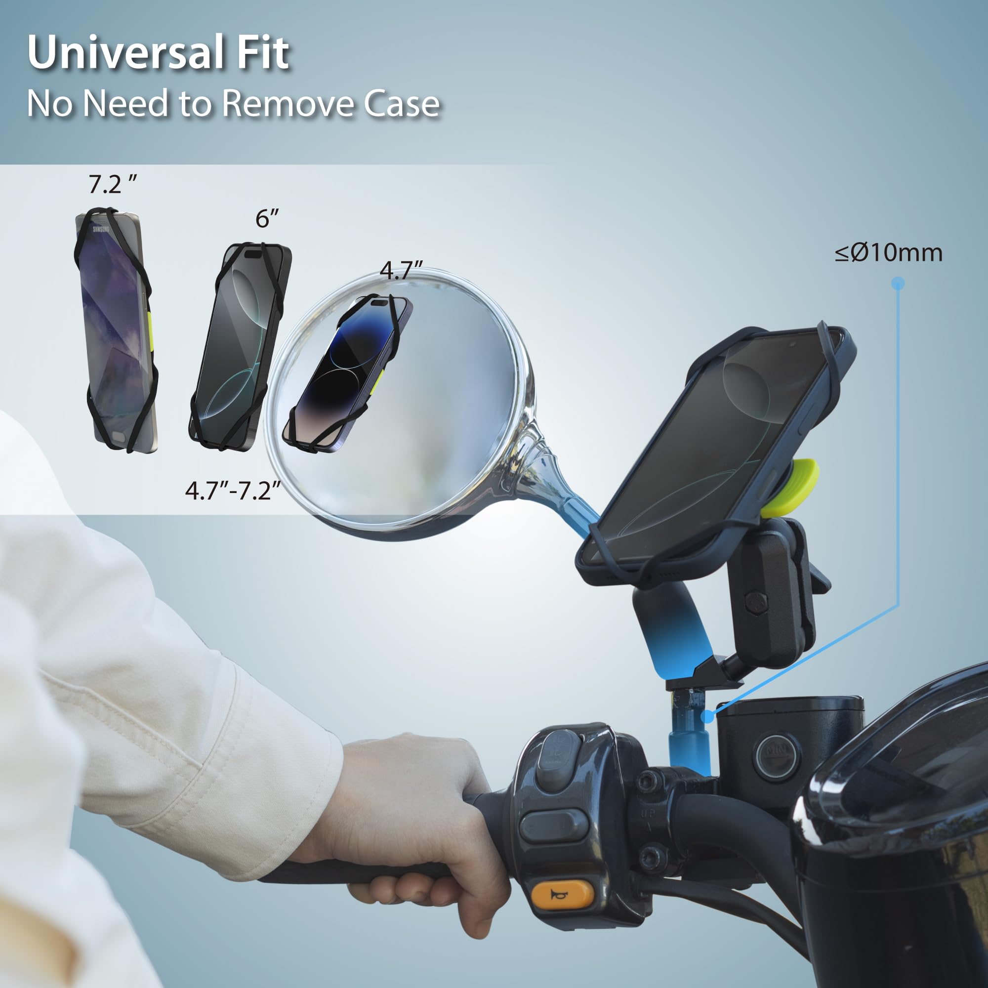 Bone Moto Tie Connect Kit 3 - Mirror Stem, Magnetic Motorcycle Phone Mount, Detachable & 360 Rotatable, Heavy Duty & Shock-Absor