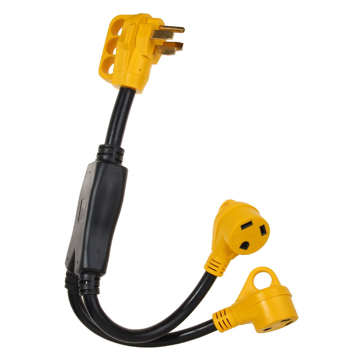 Rv Power Adapter Cord 50A Male To (2) 30A Female 2.5 Feet With Handle (Cr50302)