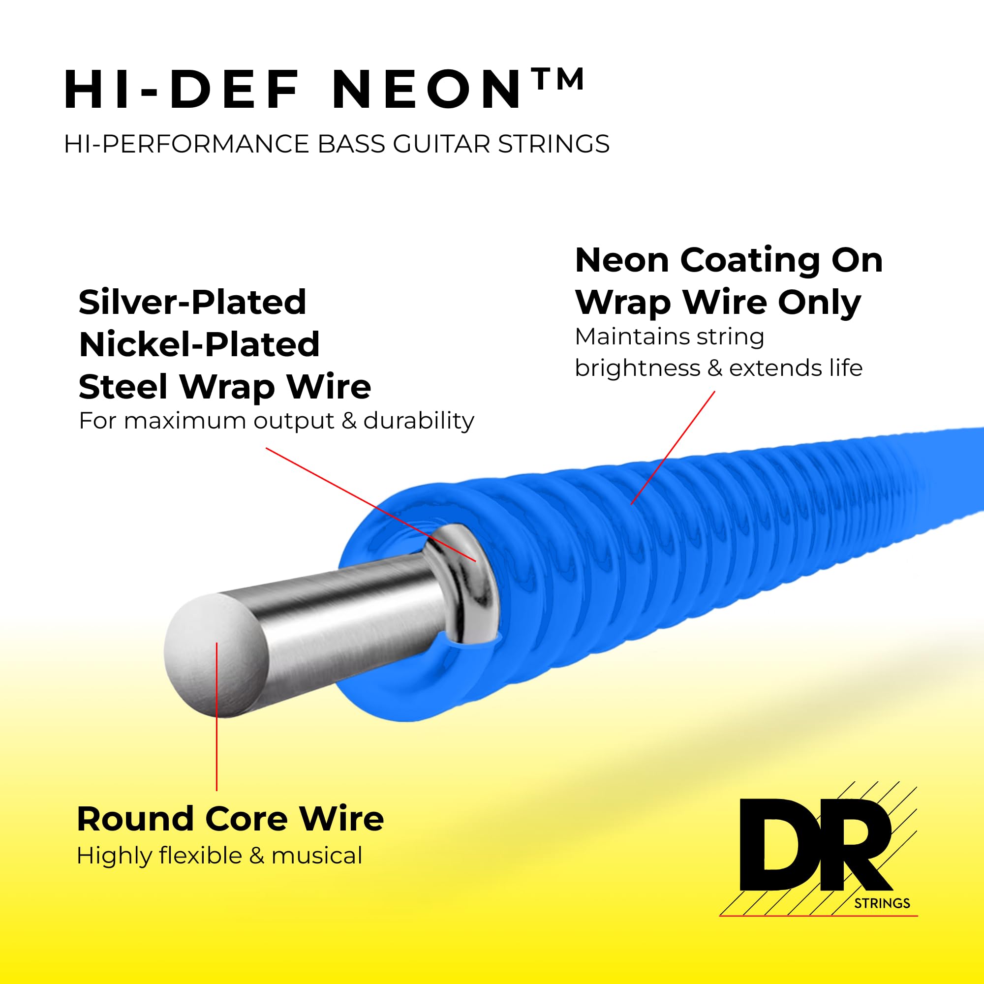 DR Handmade Strings DR Hi-Def Neon Blue Medium Bass Guitar Strings (NBB-45)