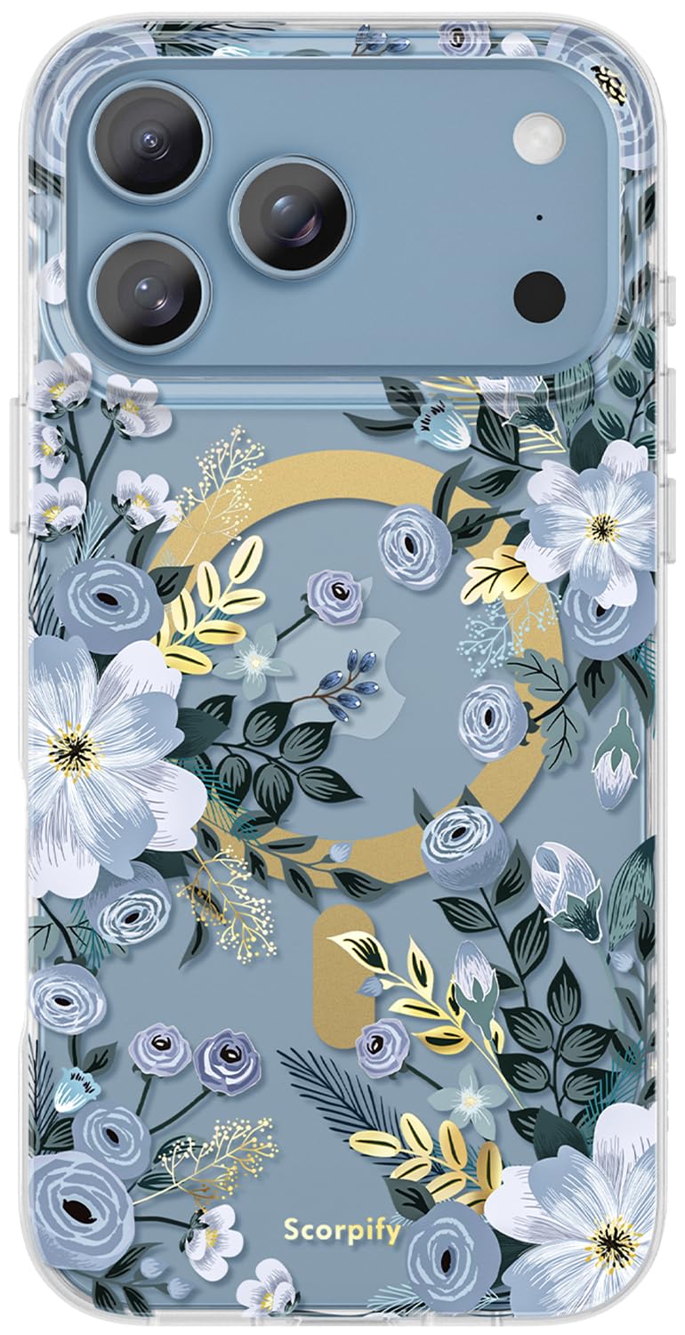 SCORPIFY for iPhone 17 Pro Max Case [Compatible with MagSafe] with Blue Nemophila Floral Design, Cute Clear Flower Magnetic Phon
