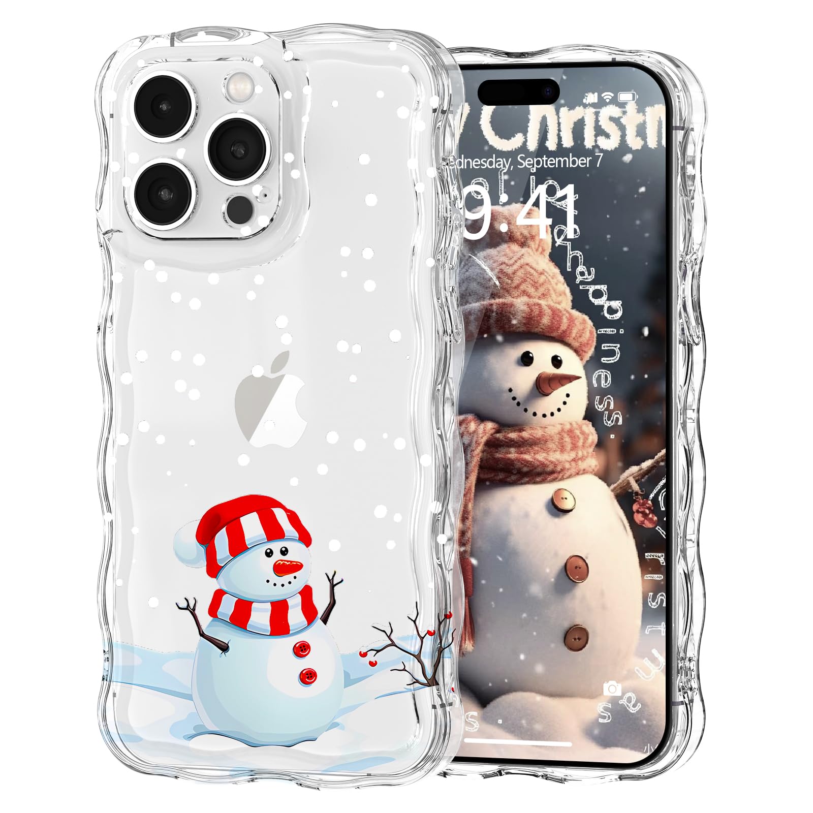 L Fadnut Christmas Phone Case For Iphone 15 Pro Max Cute Curly Wavy Merry Christmas Pattern Case Clear Santa Snowman Elk Cover F