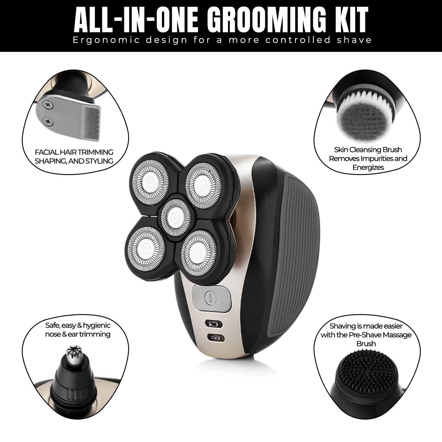 Electric Shaver Bald Head Shaver Head Shaver For Bald Men Electic Razor For Men Waterproof Cordless Trimmer For Nose Ear Face Bo