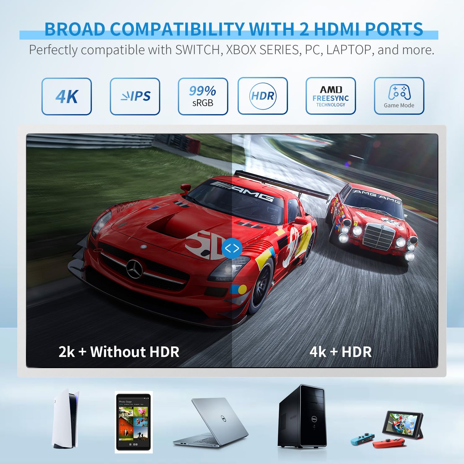 G-STORY 14" 4K 60Hz Portable Gaming Monitor with 2 HDMI, FreeSync, Built-in Speakers for PS5 Slim