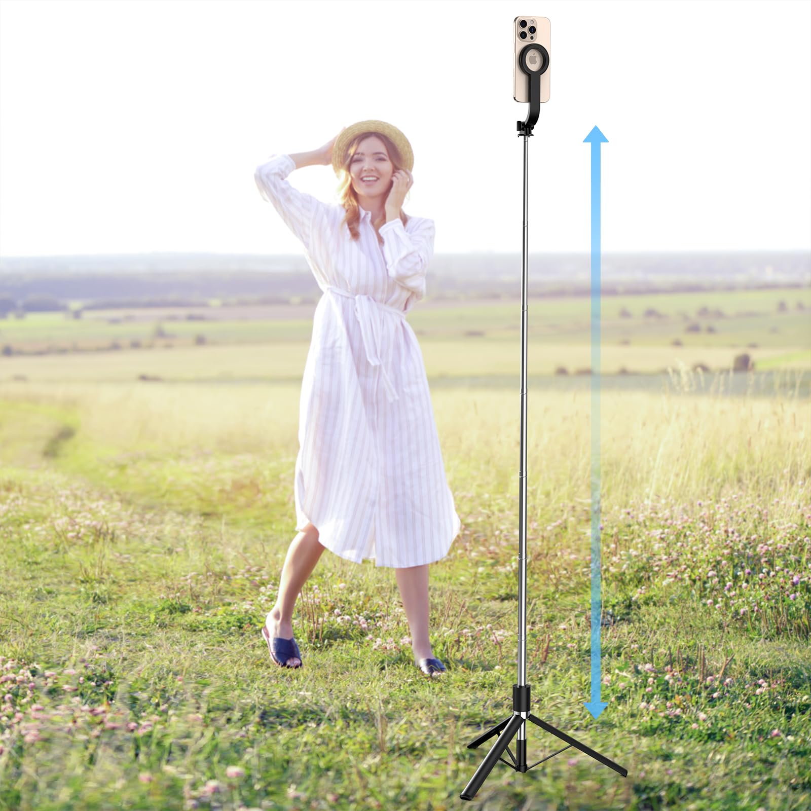 Magnetic Selfie Stick Tripod For Magsafe Iphone, 67'' Cell Phone Tripod Stand With Remote