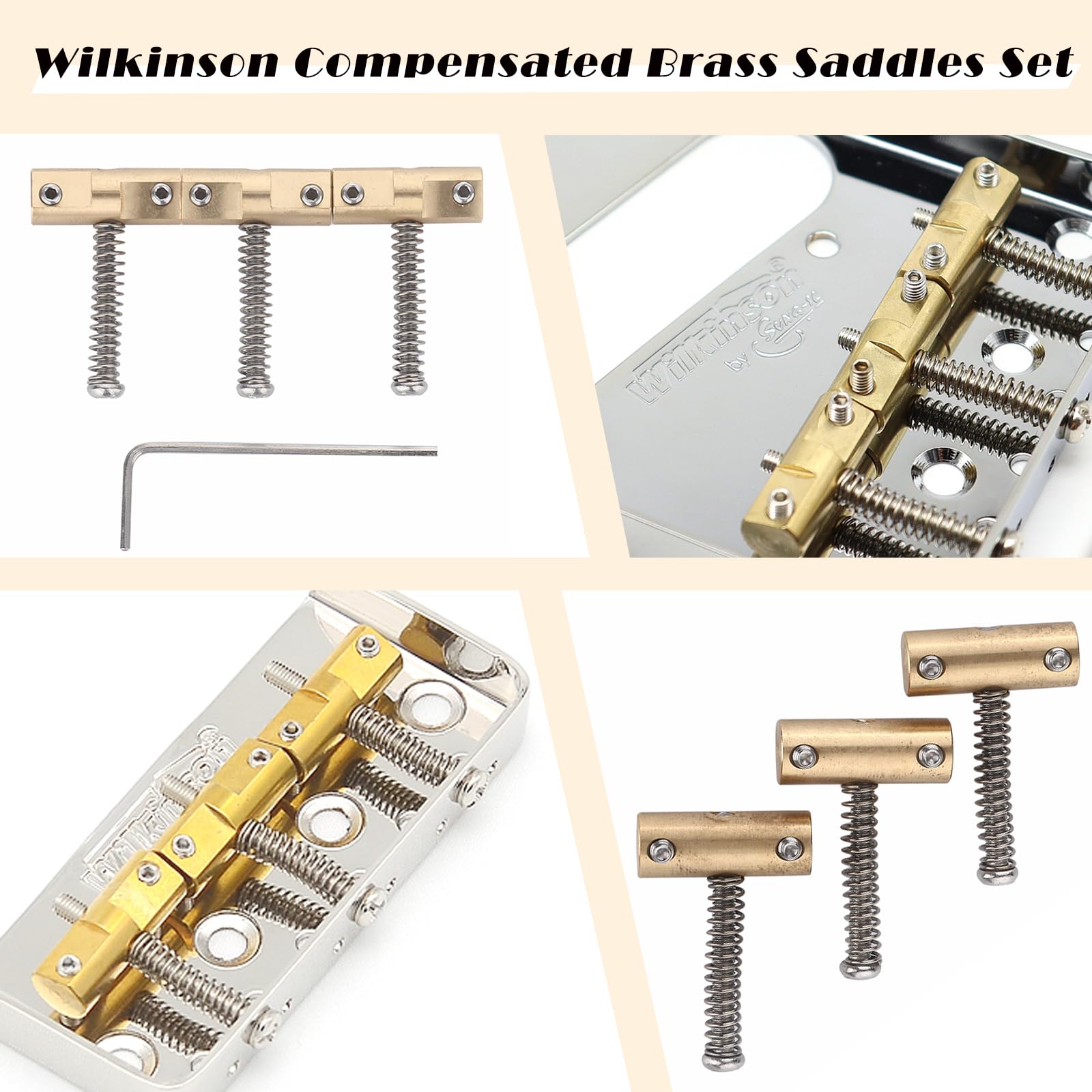 Samherome Wilkinson Guitar Bridge Set - 3pcs Compensated Brass Saddles for Vintage-Style Telecaster Electric Guitar