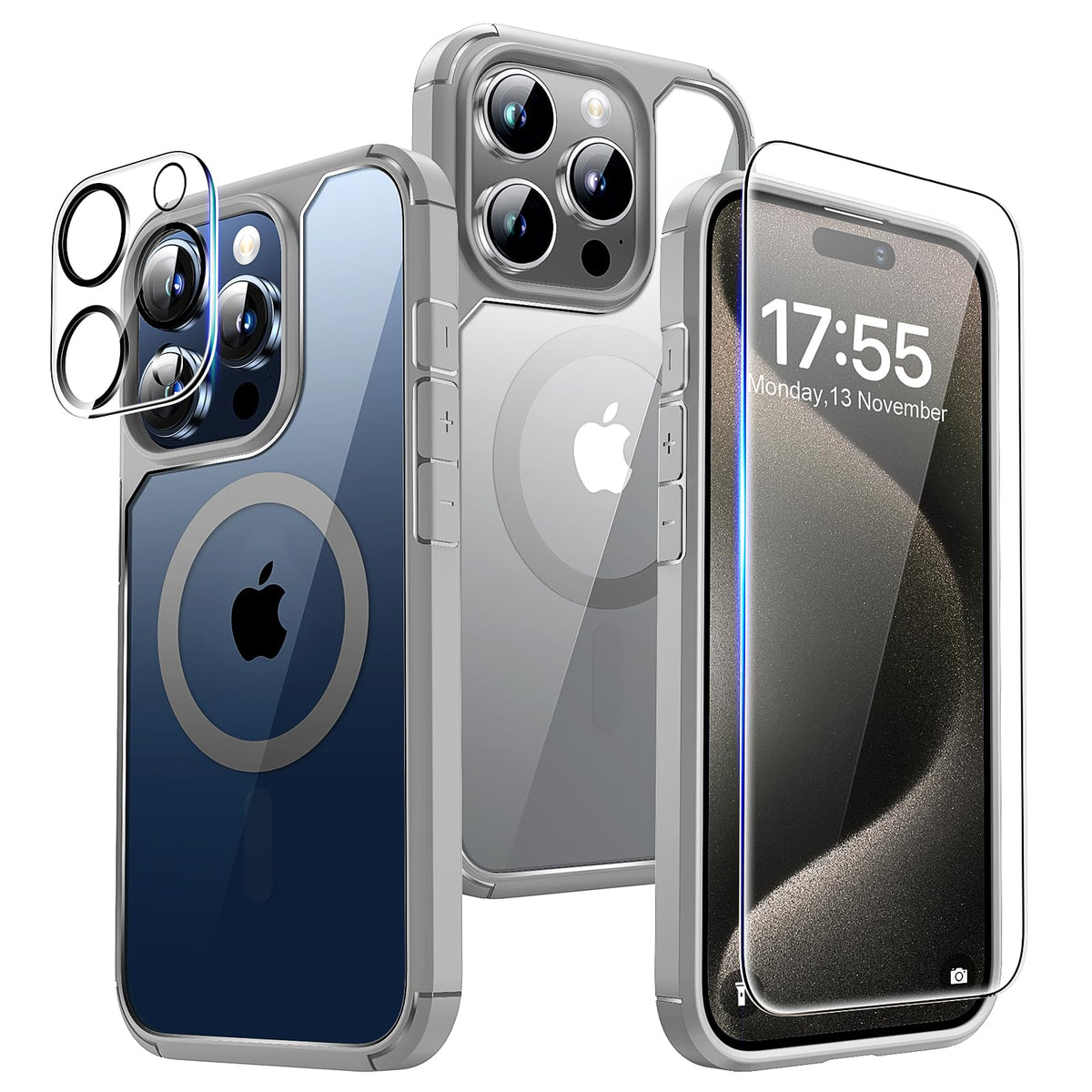 Tauri 5 In 1 Magnetic For Iphone 15 Pro Case, [Designed For Magsafe] With 2X Screen Protector + 2X Camera Lens Protector, [Milit
