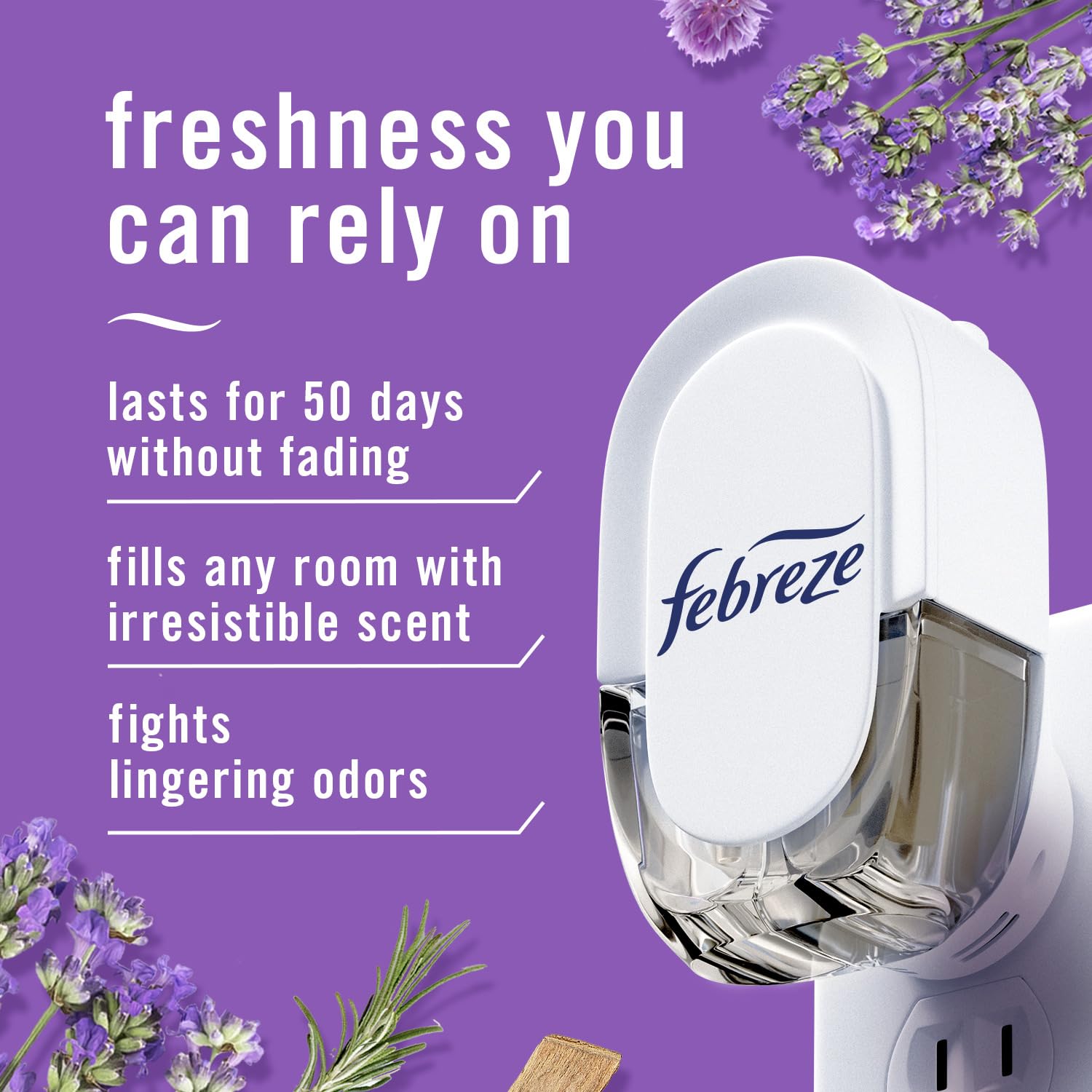 Febreze Plug In Air Fresheners, Mediterranean Lavender, Odor Eliminator For Strong Odors, Scented Oil Refill (3 Count)