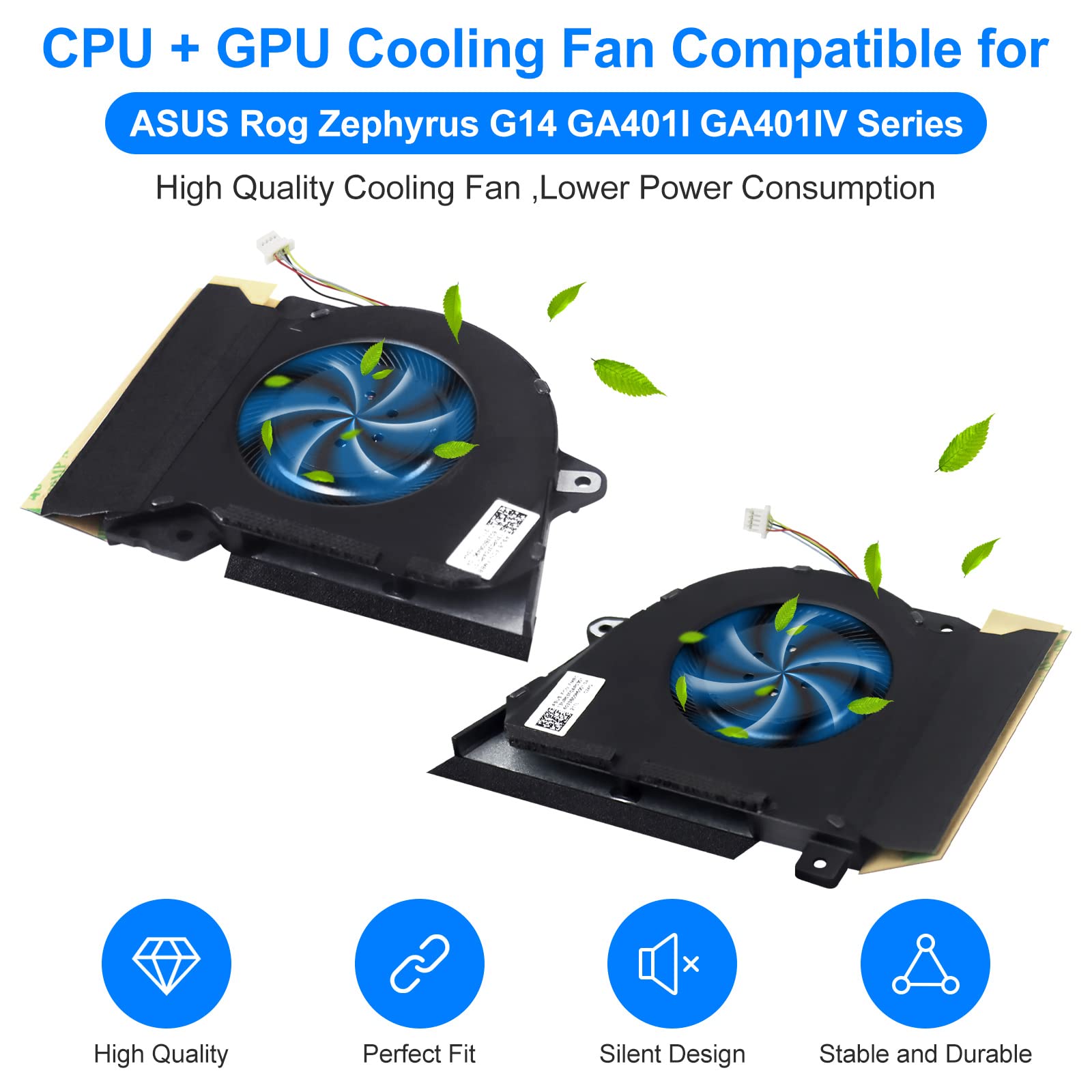 2Pack New Replacement Laptop Cpu+Gpu Cooling Fan For Asus Rog Zephyrus G14 Ga401 Ga401I Ga401Iv Ga401Iu Ga401Ih Ga401Ii Dfsck221