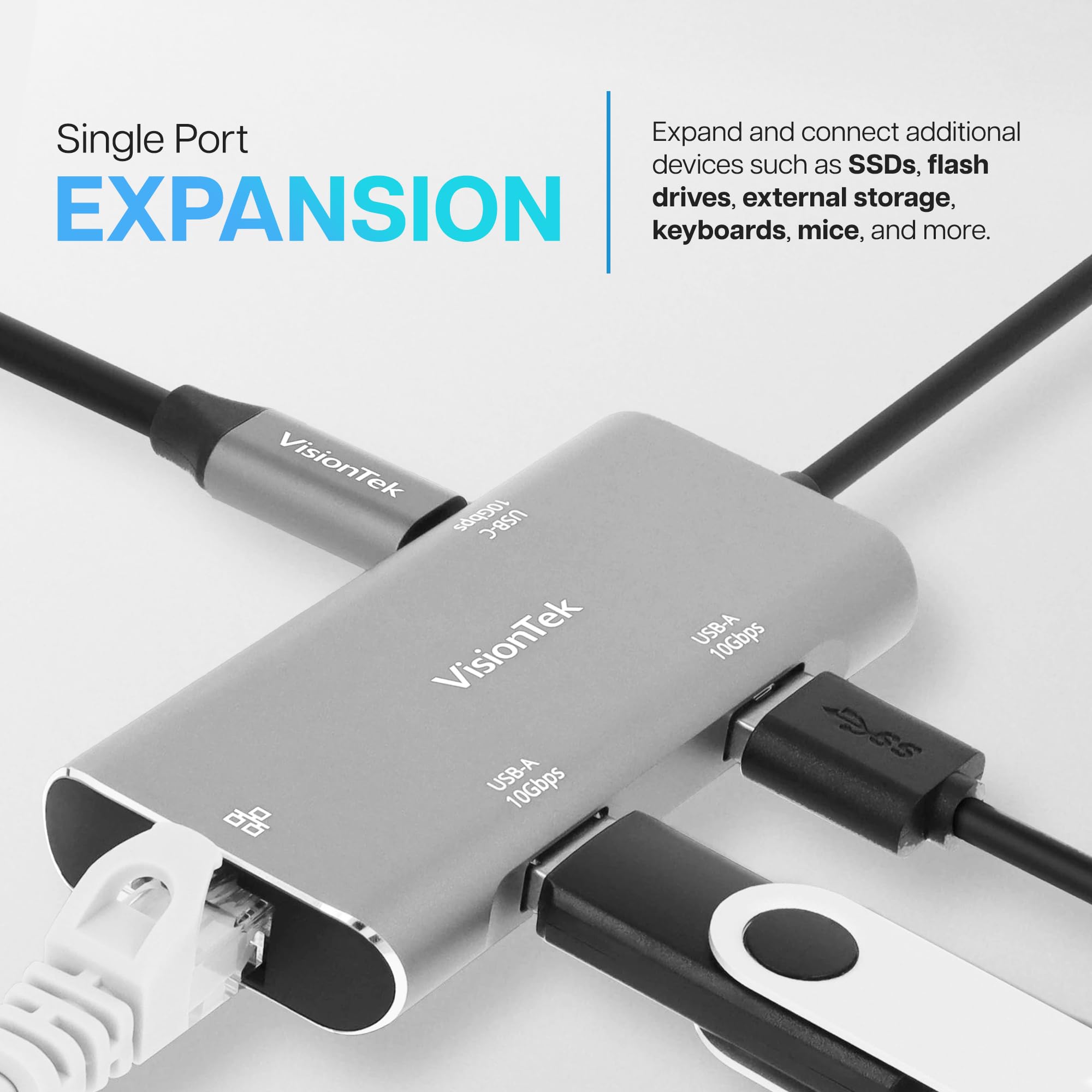 Visiontek Usb-C Hub With Ethernet, 2X Usb-A, 1X Usb-C For Macbook, Windows, Chromebook - Portable Bus Powered Adapter