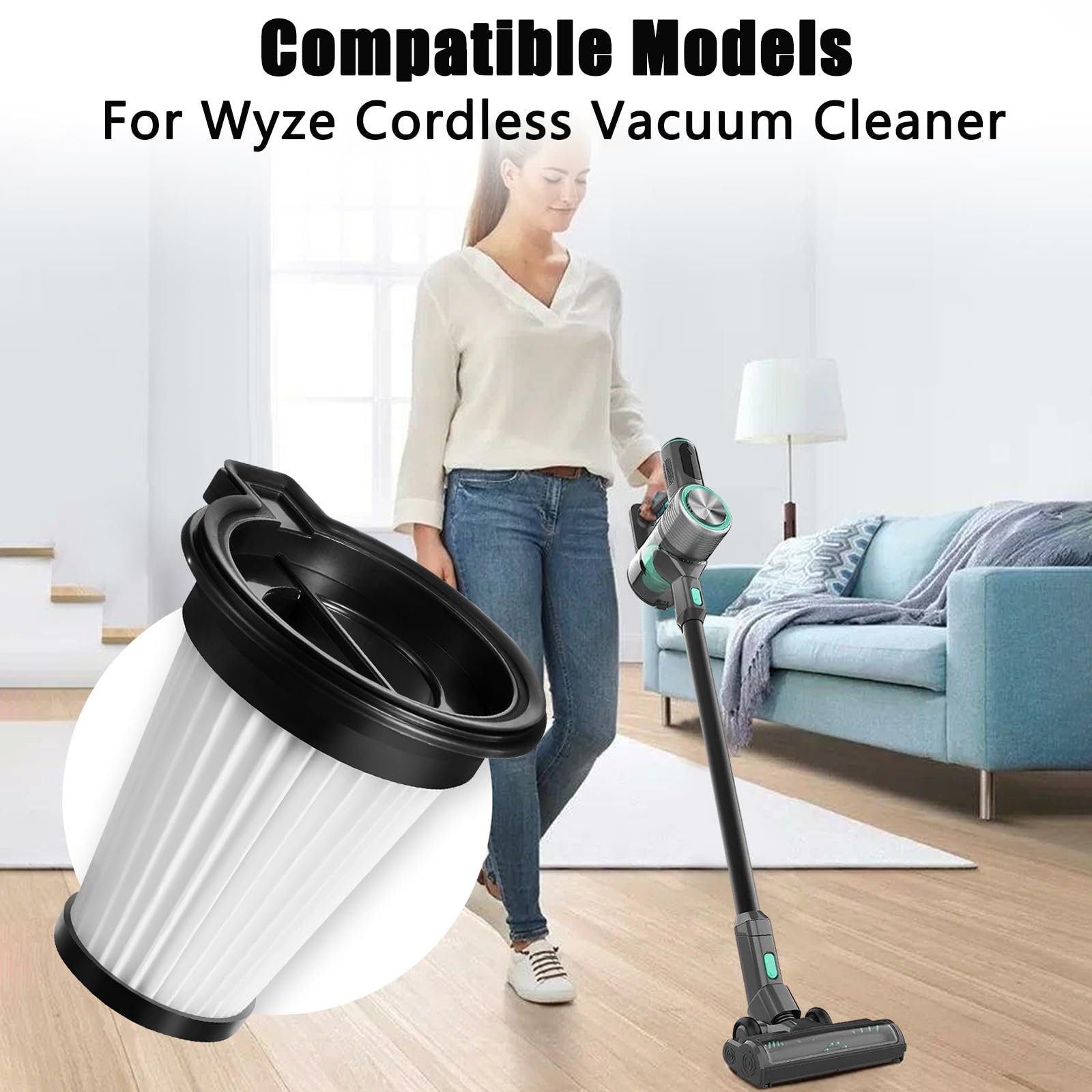 6 Pack Replacement Filters For Wyze Cordless Vacuum Cleaner, Washable Replacement Vacuum Filter Compatiable With Wyze Vacuum Cle