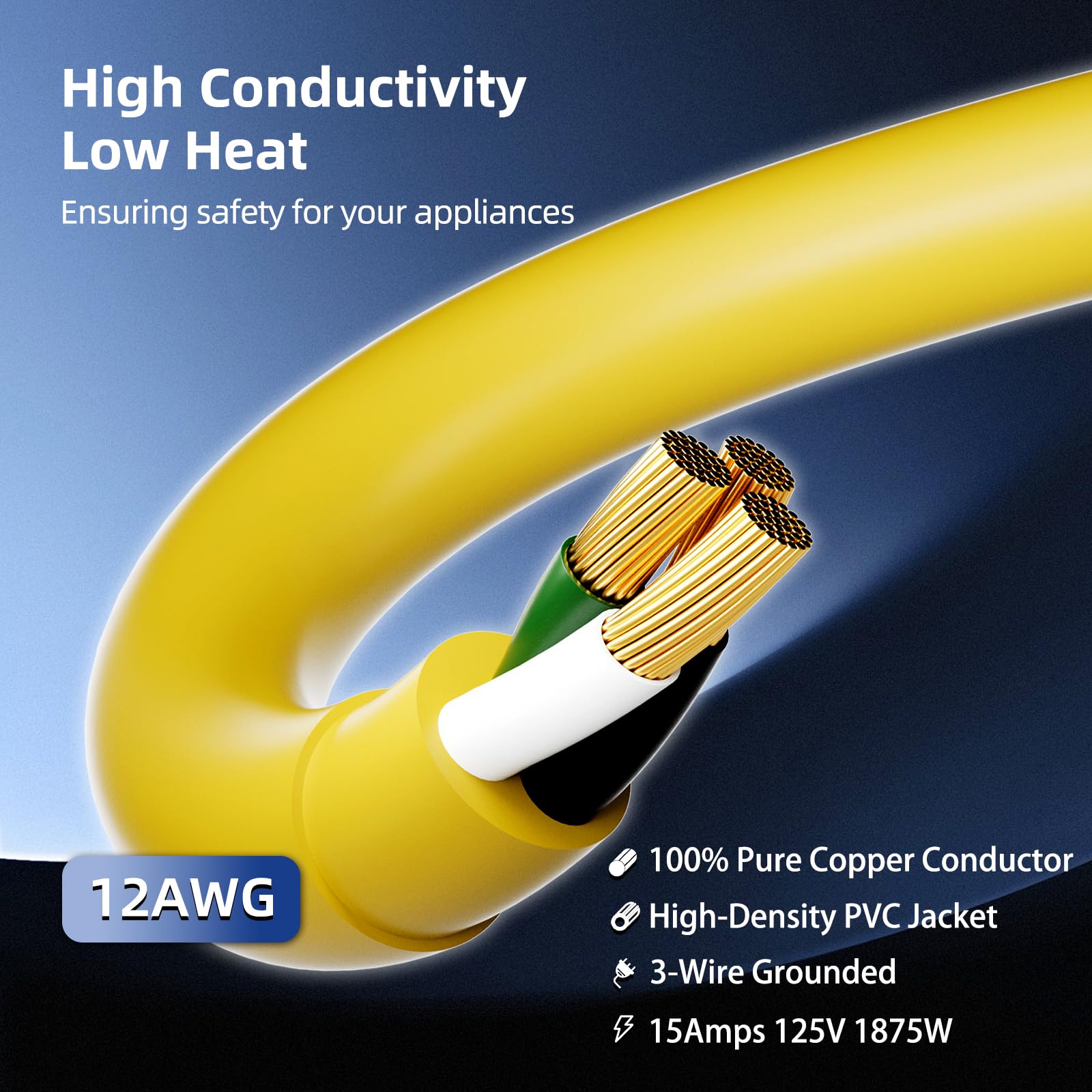 Islewire 100 Ft Outdoor Extension Cord With Multiple Outlets, 12 Gauge Heavy Duty Yellow Extension Cord Waterproof With 3 Outlet