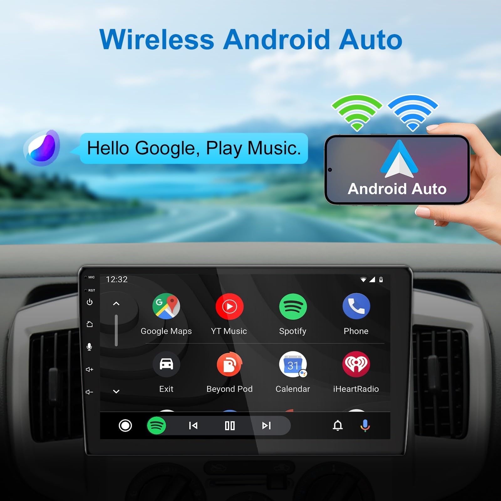 10 Inch Double Din Touchscreen Car Stereo   Detachable Floating Qled Car Radio With Apple Wireless Carplay, Android Auto, Blueto