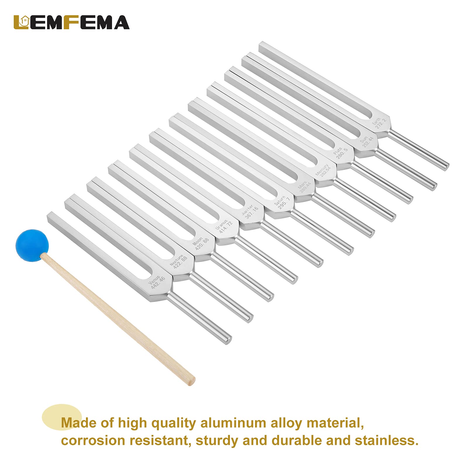 Solfeggio Tuning Fork Set, 11 Tuning Forks Perfect For Sound, With Silicone Hammer Cleaning Cloth And Bag(252.44Hz, 282.54Hz, 44