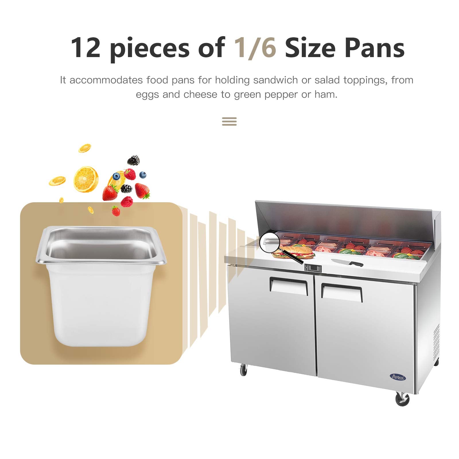 Atosa Msf8302Gr 48'' Sandwich & Salad Prep Table Refrigerator For Restaurant Hotel Deli Cafeteria | 2-Door 2-Shelf, 10'' Cutting