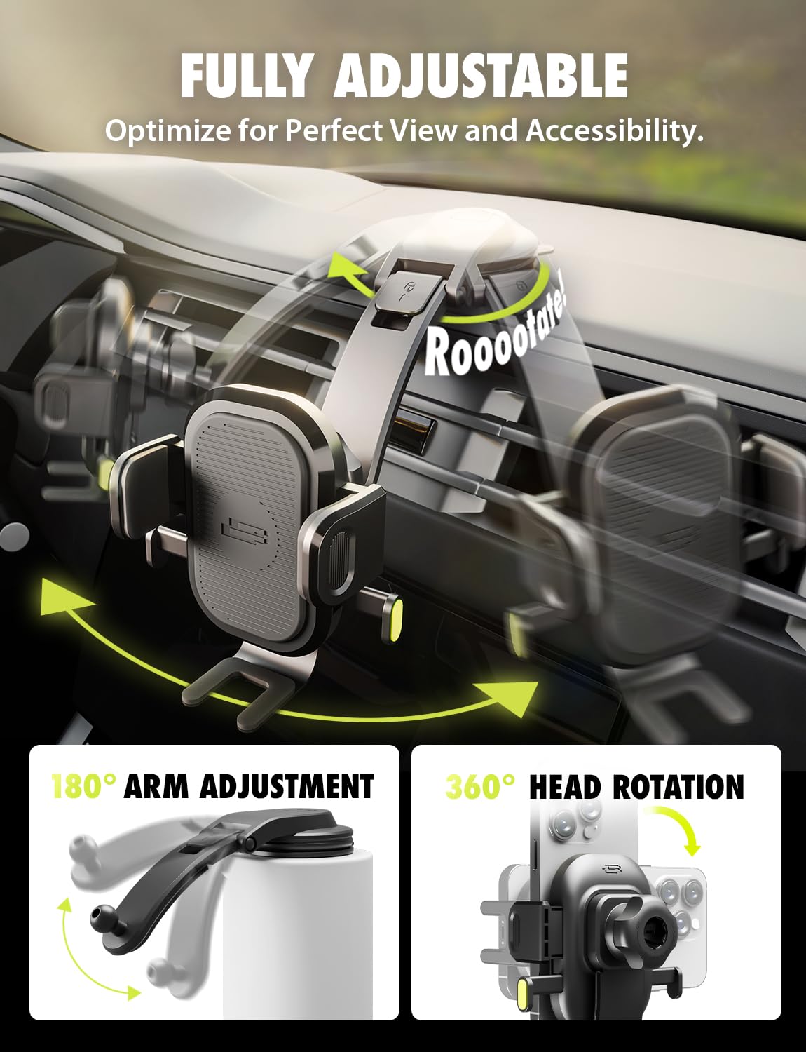 Bracketron Oneclick Dashboard Cell Phone Holder For Your Car,Universal Car Phone Mount With Suction Cup,360 Rotation Dash Mount