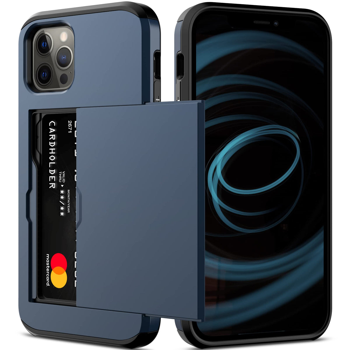 Nvollnoe For Iphone 12 Case,Iphone 12 Pro Case With Card Holder Heavy Duty Protective Dual Layer Shockproof Hidden Card Slot Sli