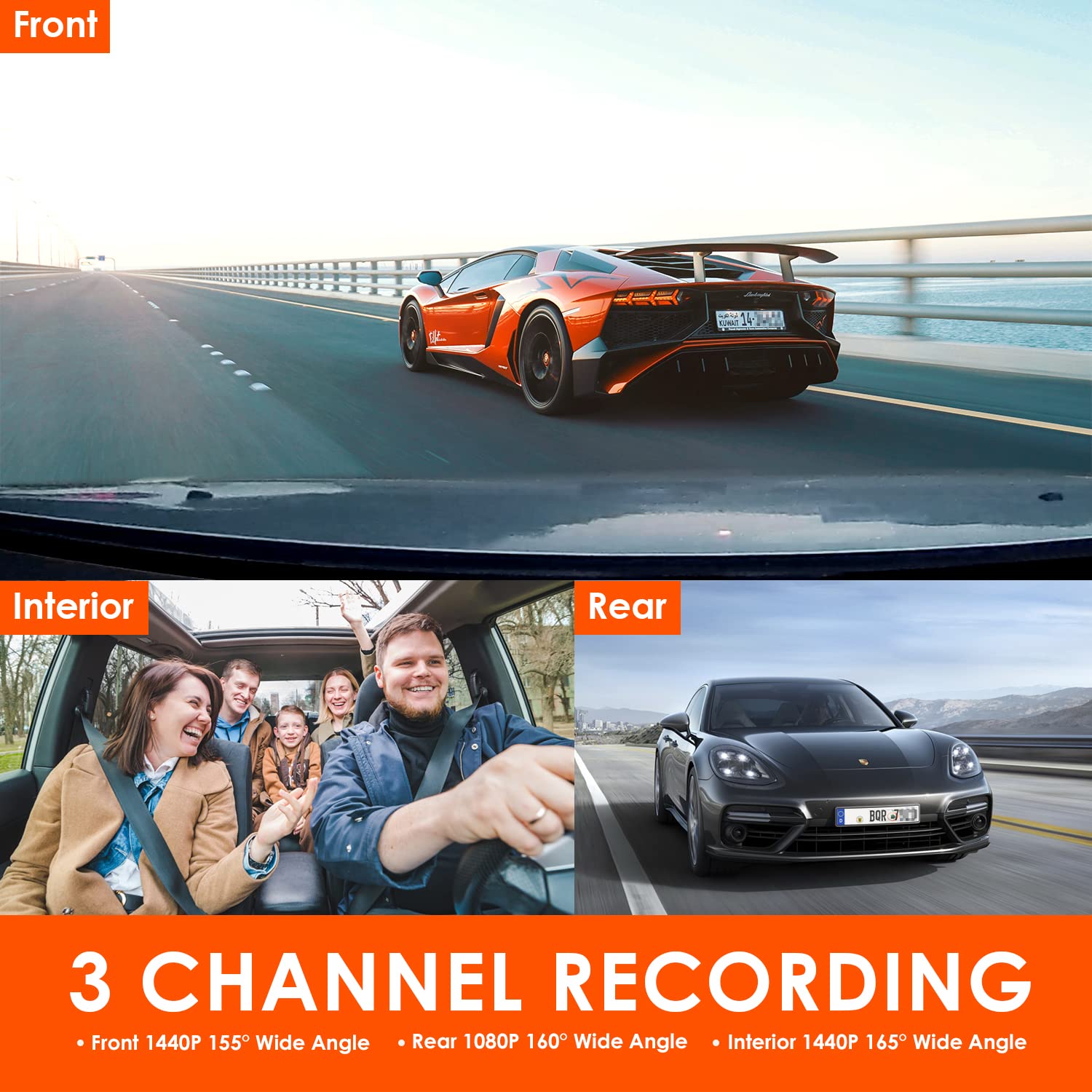 Vantrue N4 3 Channel 4K Dash Cam, 4K+1080P Front And Rear, 4K+1080P Front And Inside, 1440P+1080P+1080P Three Way Triple Car Cam