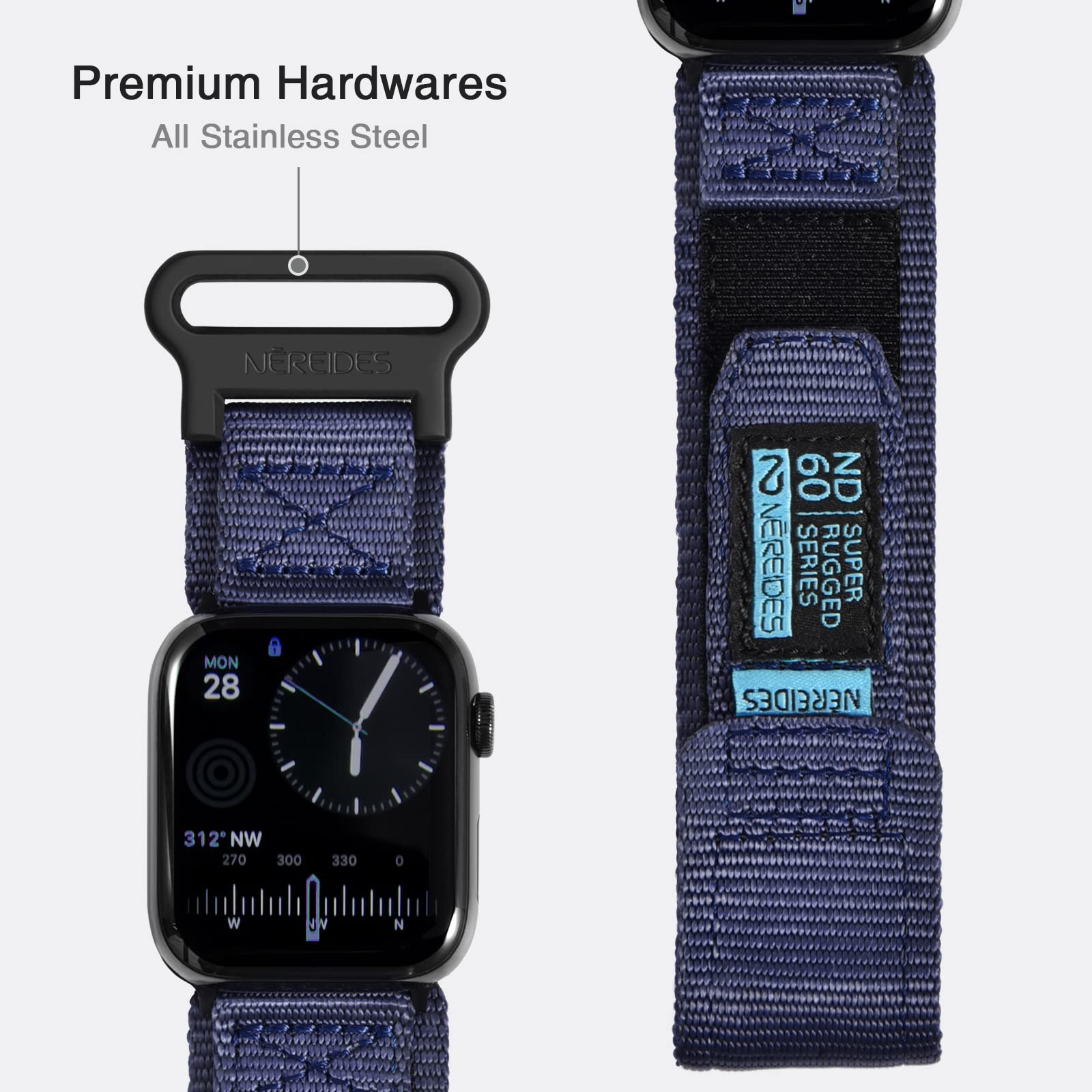Nereides Compatible With Apple Watch Band Ultra 1/2, Nylon Sports Strap With Woven Design For 49Mm (Xl, Blue)