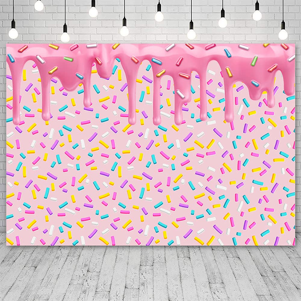 Ablin 7X5Ft Pink Girl Donut Grow Up Party Backdrop Dripping Cream Colo ...