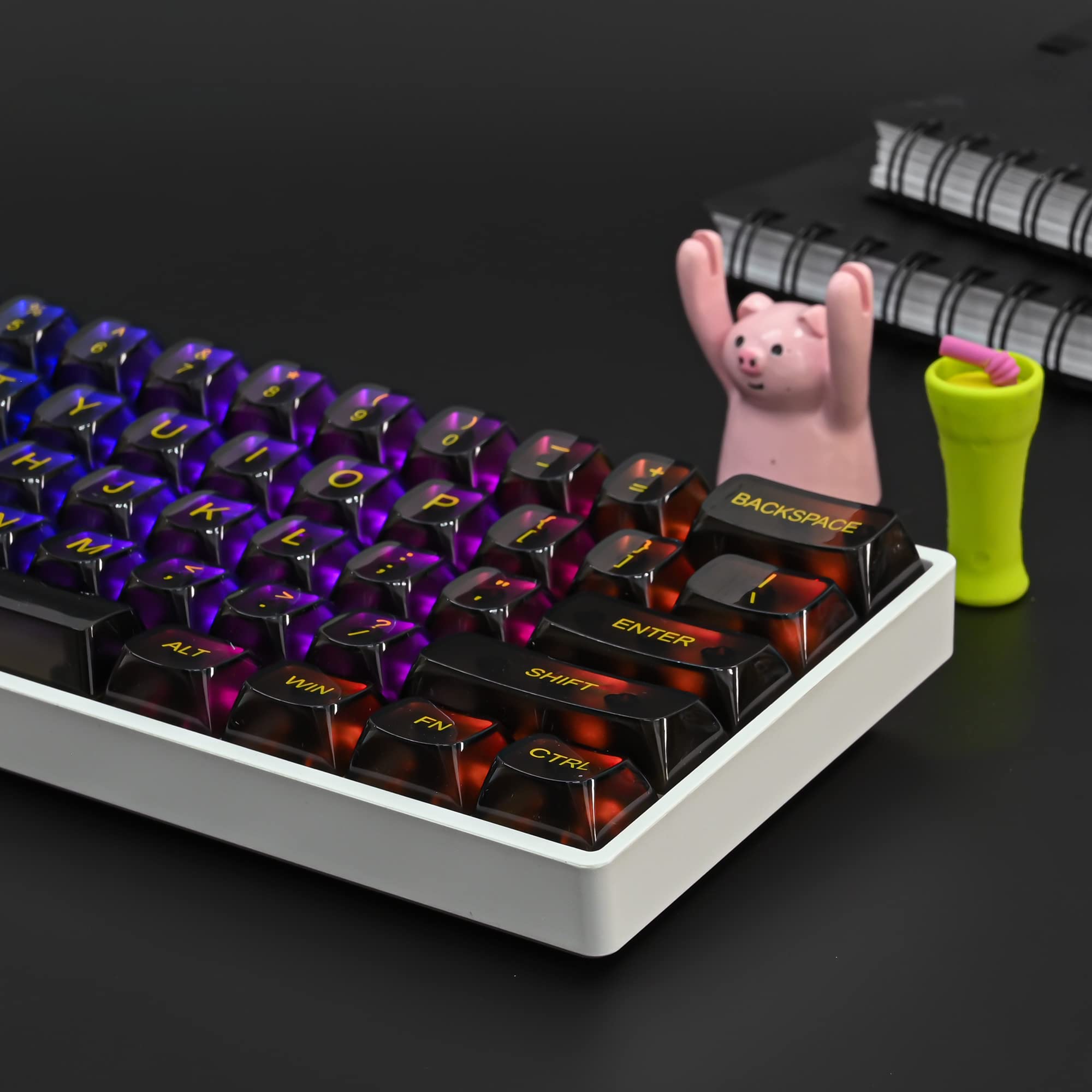 Fogruaden 61 Keys Black Clear Keycap Set, Osa Profile Transparent Pc Material Keycaps, Only Compatiable 61 Key Cherry Gateron Mx