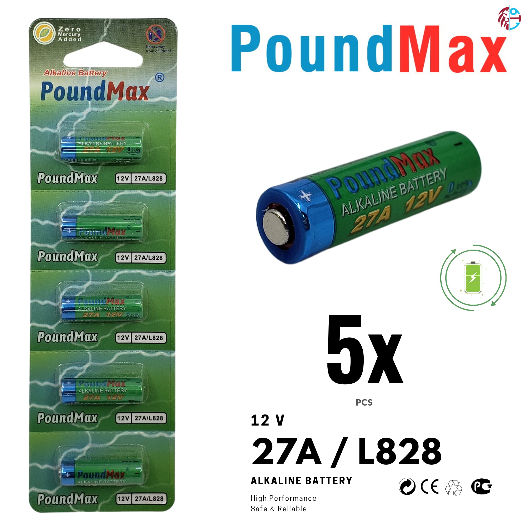 Poundmax 27A / L828 Batteries 12V Alkaline Battery Combo Pack - 5 Count