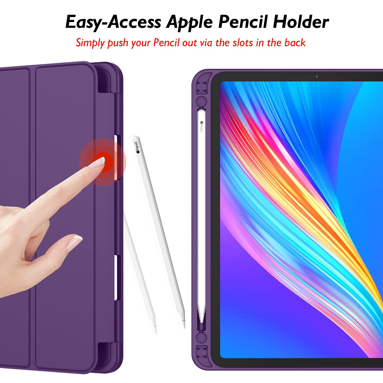 Imieet New Ipad Pro 11 Inch Case 2022(4Th Gen)/ 2021(3Rd Gen) With Pencil Holder [Support Ipad 2Nd Pencil Charging/Pair],Trifold Stand Smart Case With Soft Tpu Back,Auto Wake/Sleep(Dark Purple)