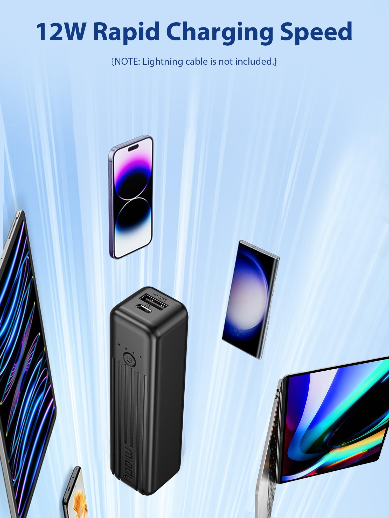 Miady 2 Pack Portable Charger 5000Mah, 3.45Oz Lightweight Power Bank, 5V/2.4A Output & 5V/2A Input Battery Pack Charger, Mini Portable Phone Charger For Iphone, Samsung Galaxy And Etc