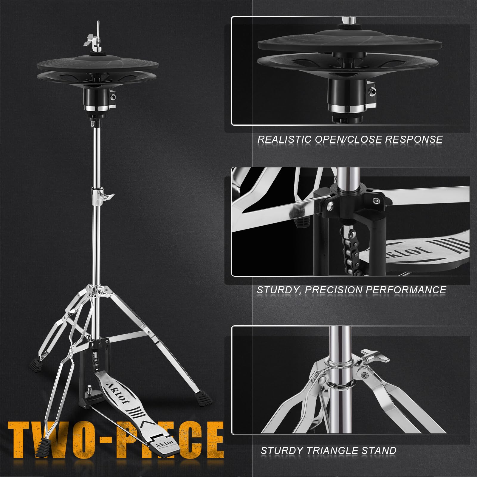 Aklot Expanded-Size Electric Drum Set: 12 Two-Piece Standalone Hi-Hat, Independent Kick Drum And 10 Dual-Zone Snare, 12 Tr