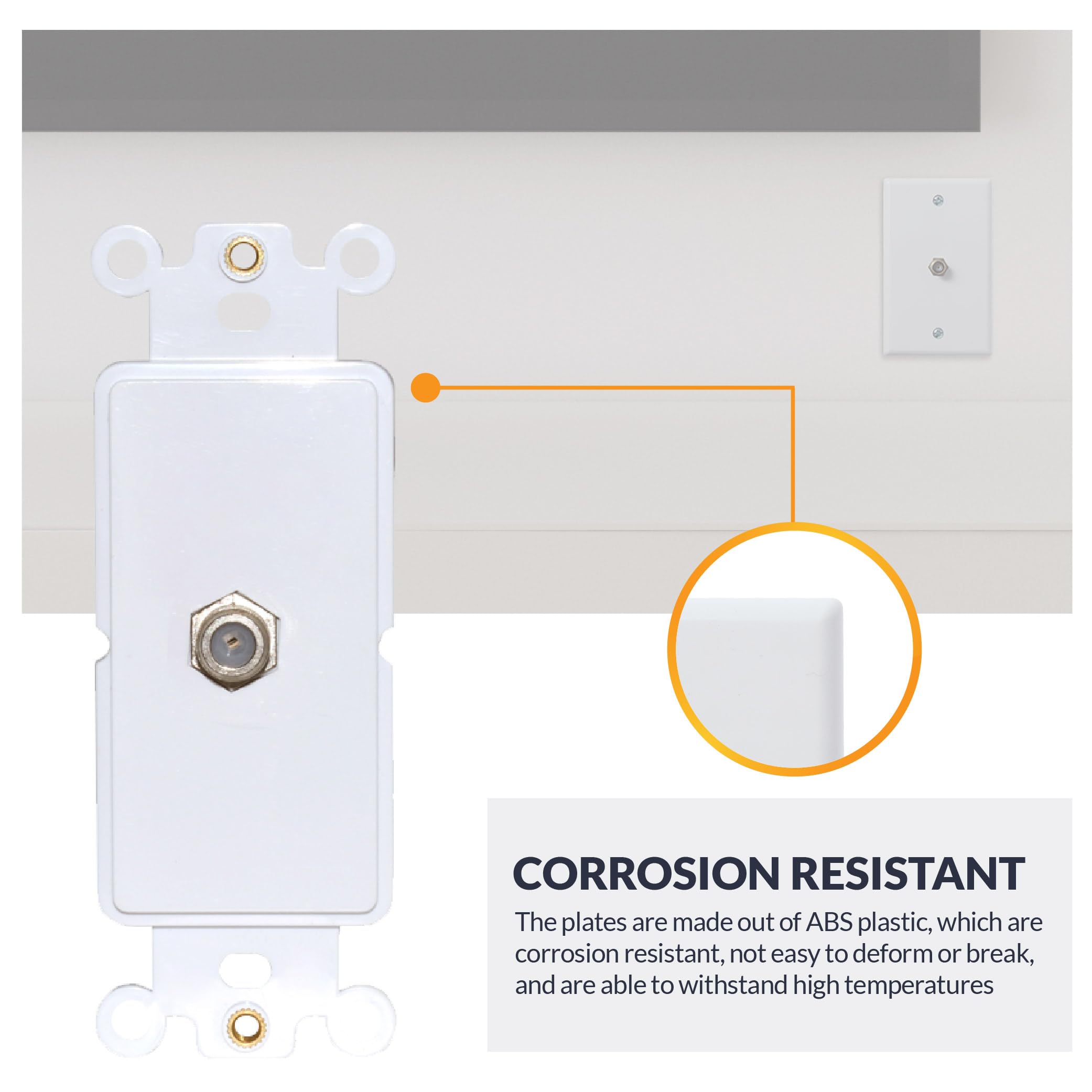 Newhouse Hardware Decora Cable Insert F Connector CATV Video ABS Plastic White 5-Pack
