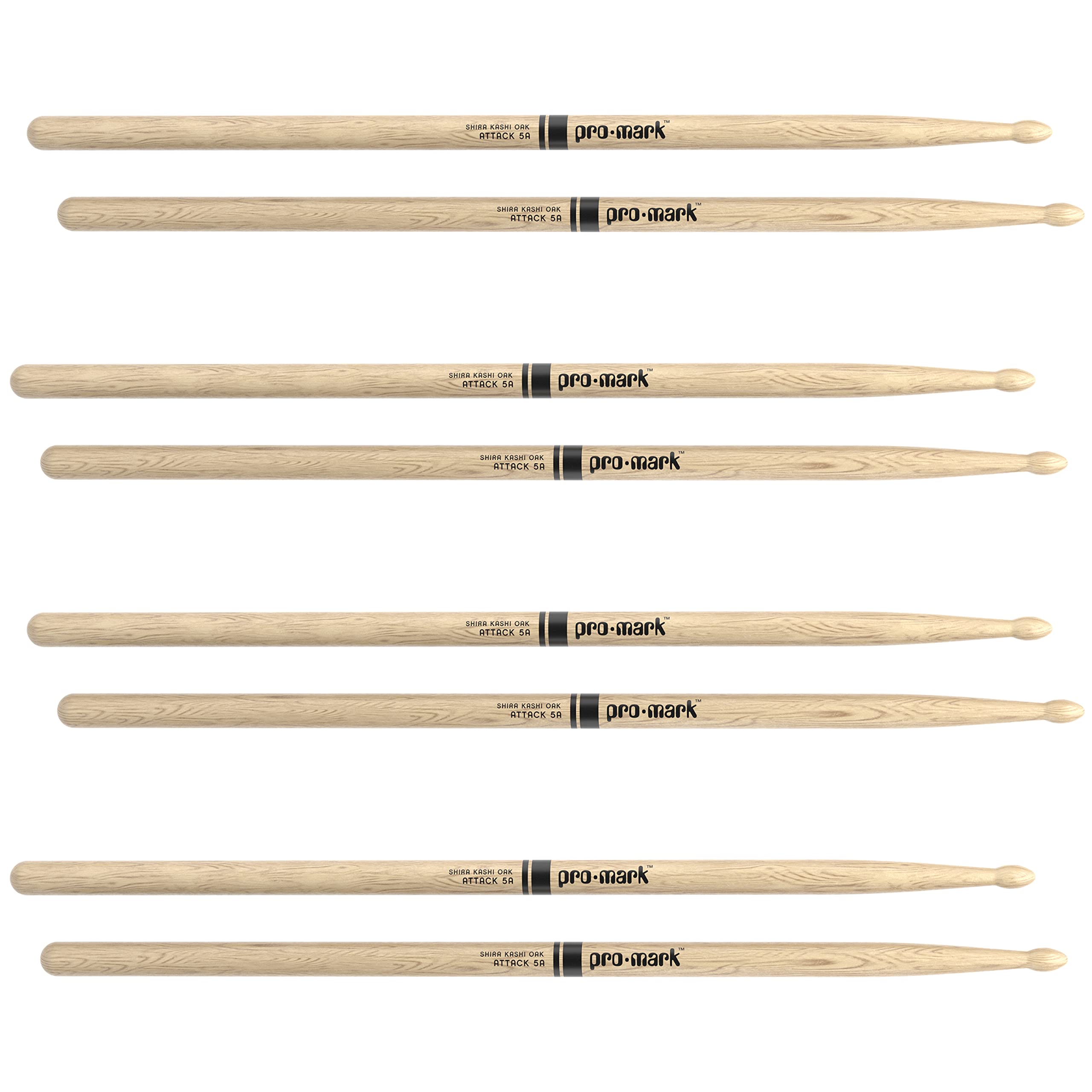 Promark Classic Attack 5A Shira Kashi Oak Drumsticks, Oval Wood Tip, Buy 3 Pairs Get 1 Free