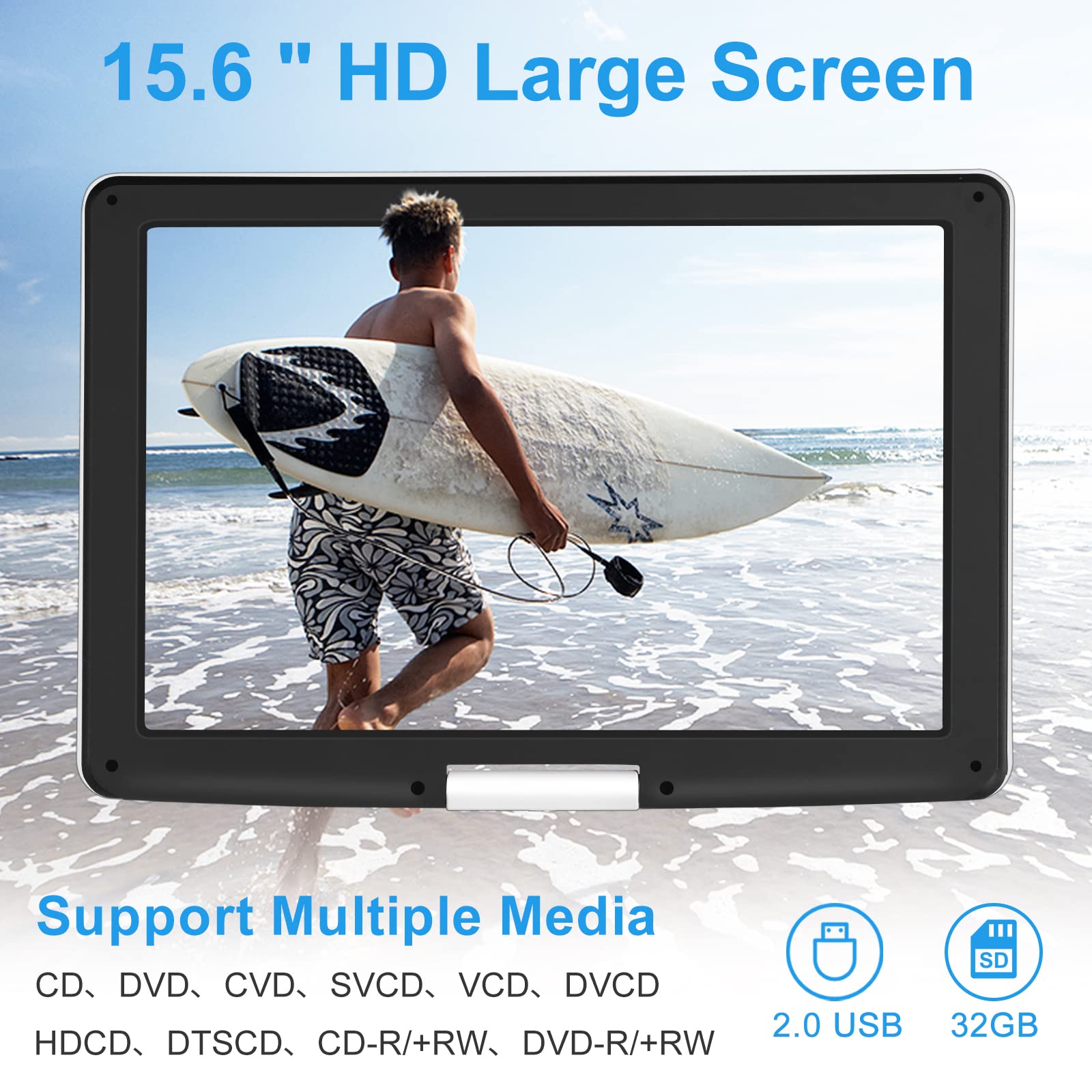 ???????????? 17.9'' Portable Dvd Player With 15.6'' Large Hd Swivel Screen, 6 Hours Battery Dvd Player Portable, High Volume Spe