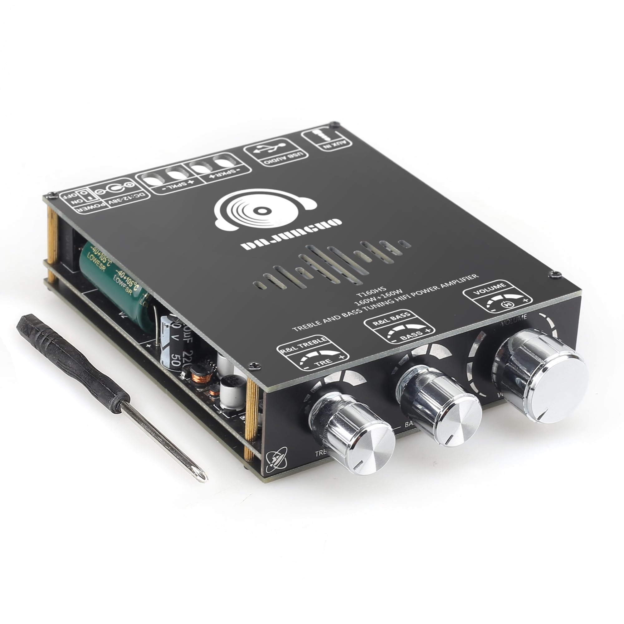 160W+160W Amplifier Board With Treble And Bass Control, Dc 12 36V 2.0 Channel Stereo Amp Board,Bluetooth/Aux/Usb Input