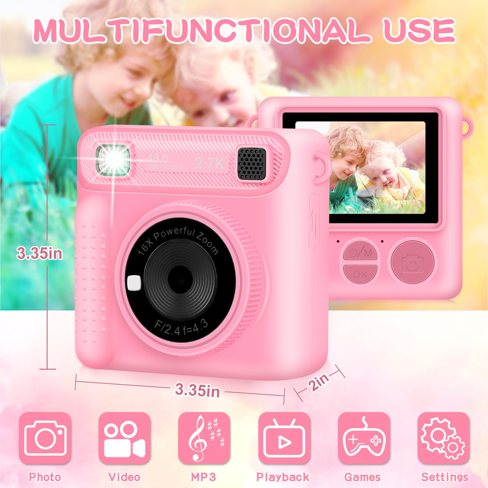 Camera For Kids Instant Print,Portable Camera With 32G Card & 1080P Video,Print Paper,Instant Print Camera With Color Pens For D