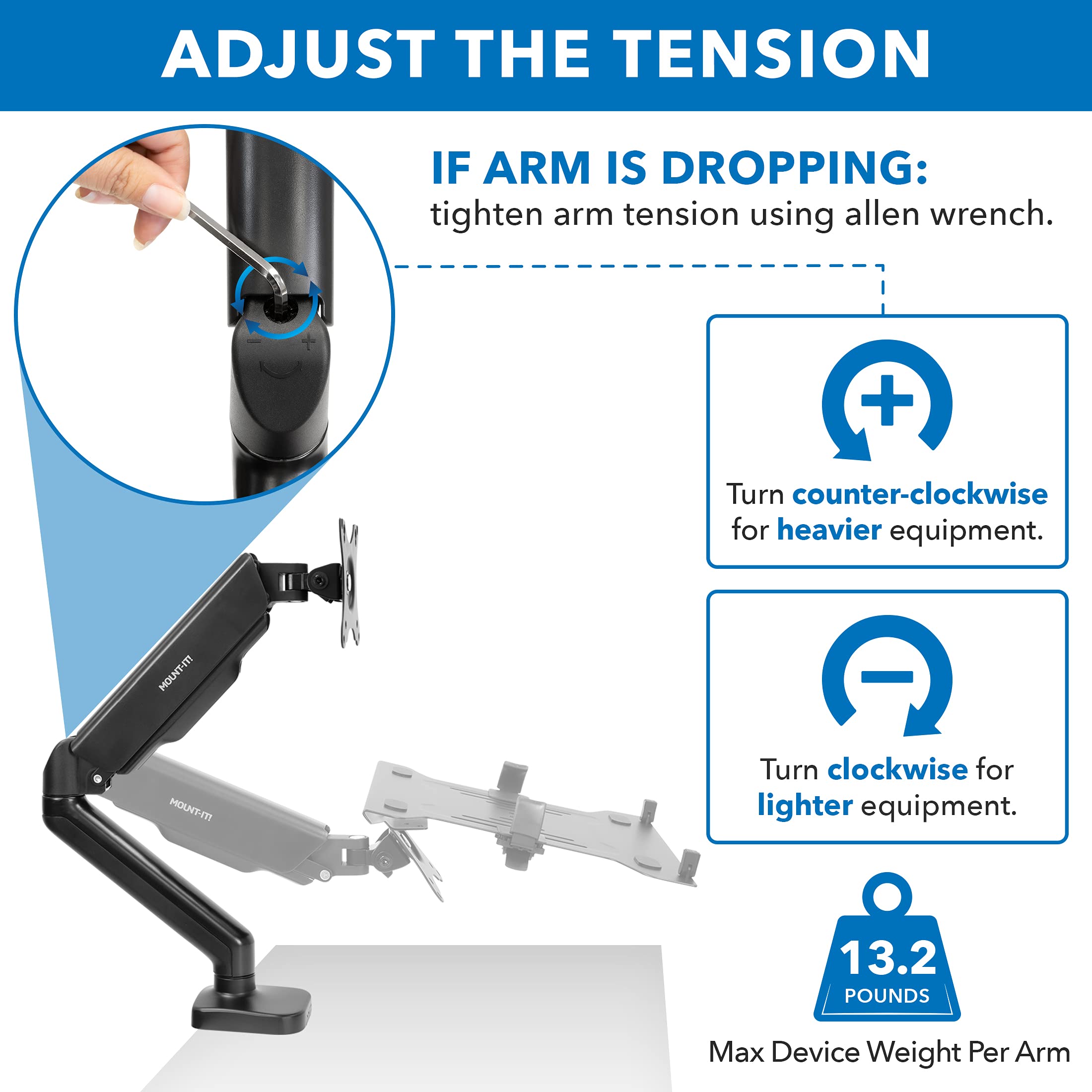 Mount It! Laptop and Monitor Desk Stand   Full Motion Laptop Arm Stand   Ergonomic Adjustable Monitor Mount   VESA Monitor Desk Mount with Laptop Tray