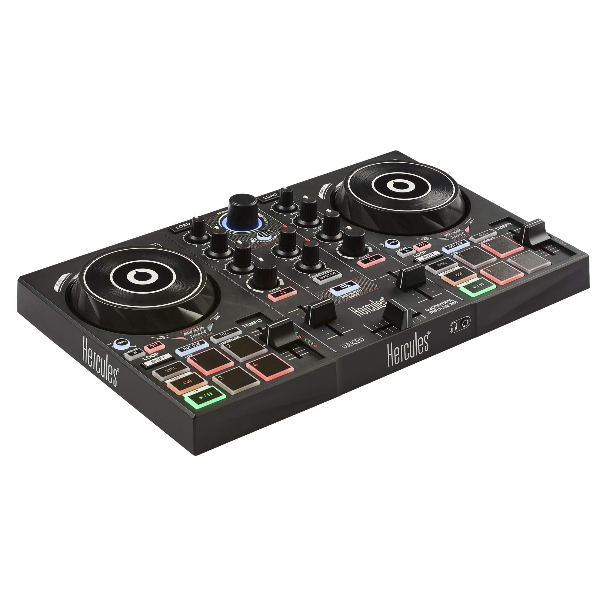 Hercules Djcontrol Inpulse 200 � Dj Controller With Usb, Ideal For Beginners Learning To Mix   2 Tracks With 8 Pads And Sound Card   Software And Tutorials Included