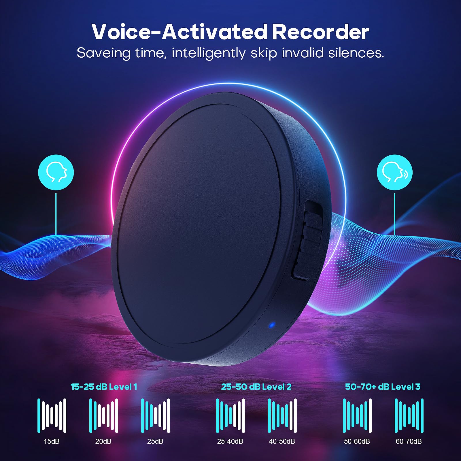 132G (9800 Hour) Voice Activated Recorder   Elasound Voice Recorder With Ai Intelligent Triple Noise Reduction, Portable Audio R