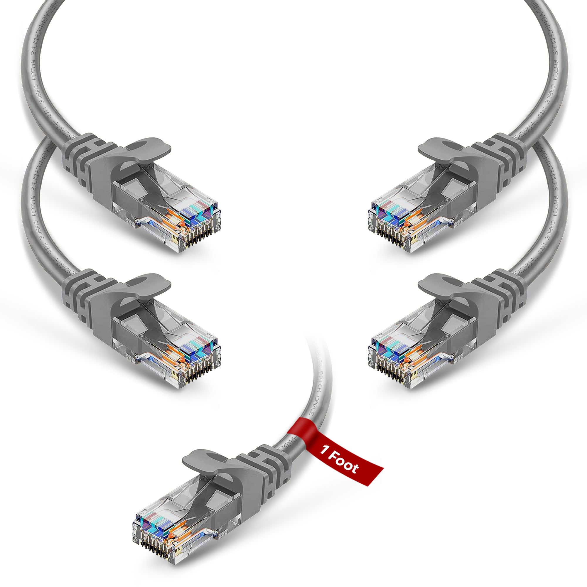 Newyork Cables Cat6 Ethernet Patch Cable 1 Ft (5 Pack), Snagless Cat6 Patch Cables For Data Centers, 10Gbps, 550Mhz Ethernet Cord, Bare Copper Network Patch Cables For Home And Enterprise  Grey