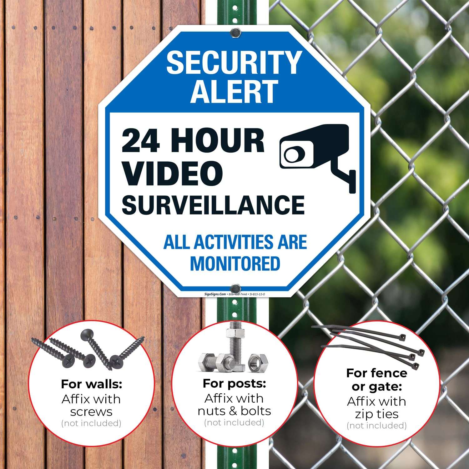 Sigo Signs, Video Surveillance Sign Outdoor | 24 Hour Cctv Camera Surveillance Sign, Large 12X12 Rust Free Premium Aluminum, Wea