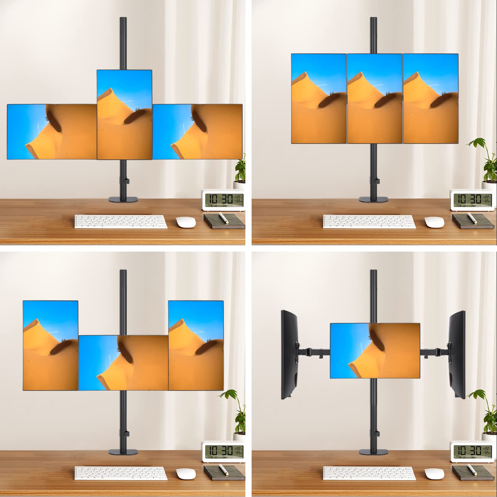 Pholiten Triple Monitor Stand,13 To 27 Inch Lcd Monitor Desk Mount,Extra Tall 31.5 Inch Pole Heavy Duty Fully Adjustable Stand M