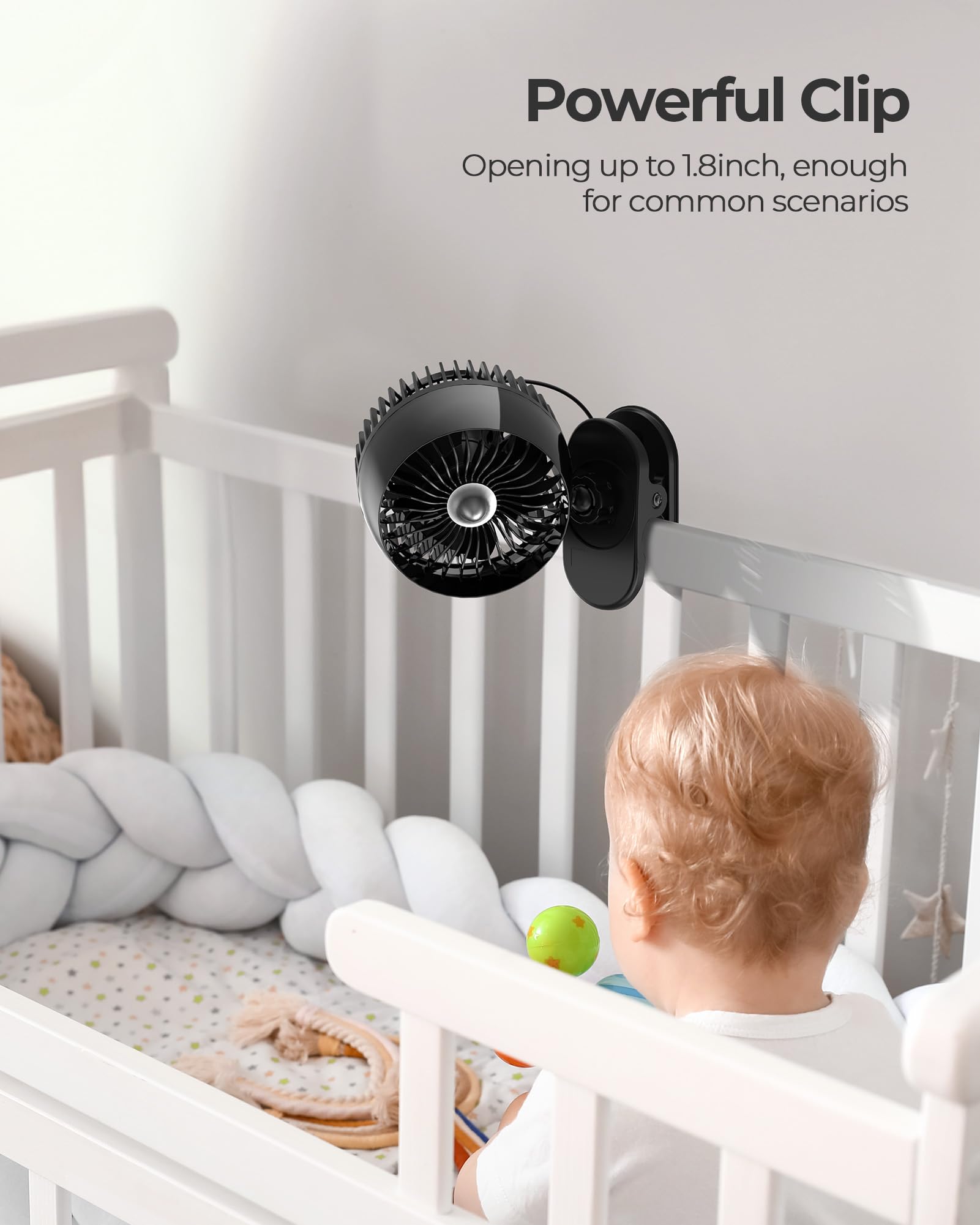 Koonie Usb Clip On Fan, Strong Wind Ultra Quiet Small Desk Fan With Strong Clamp, More Than 360 Adjustable, 3 Speeds Usb C Corde