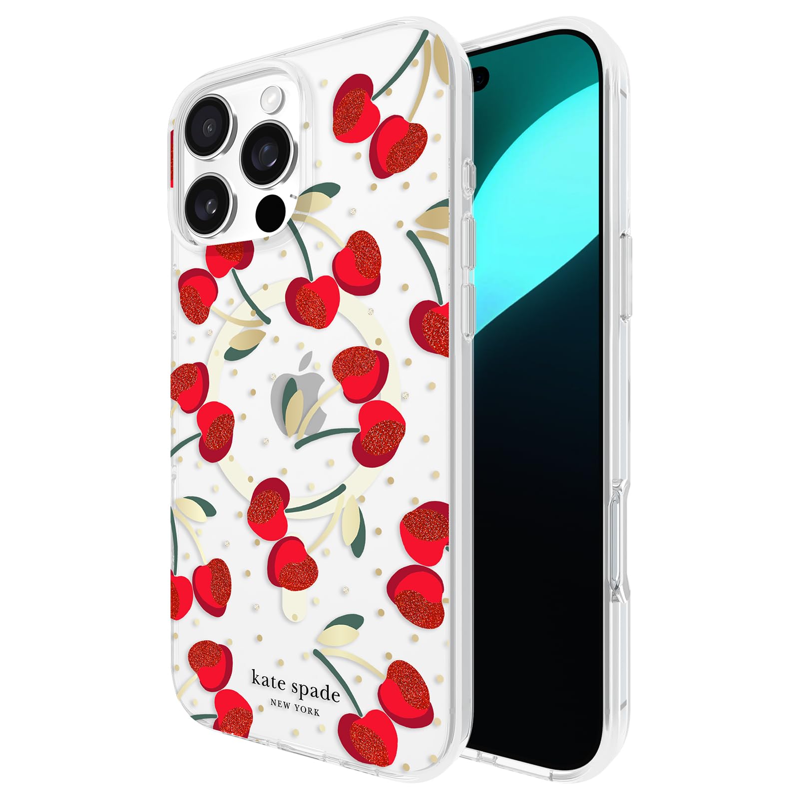 Kate Spade New York Iphone 16 Pro Max Case   Compatible With Magsafe   Designer Phone Case   Cherry Dot Gems
